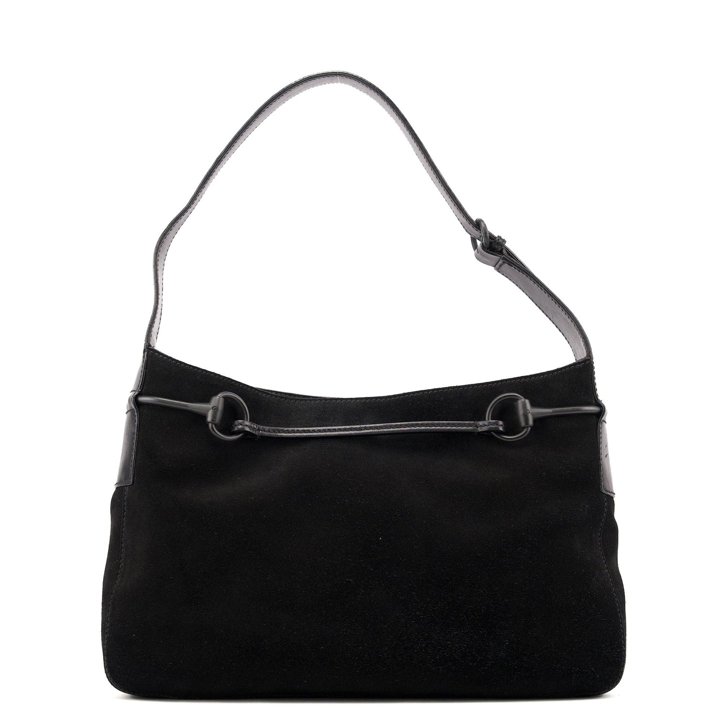 101975 Black Suede Horsebit Shoulder Bag
