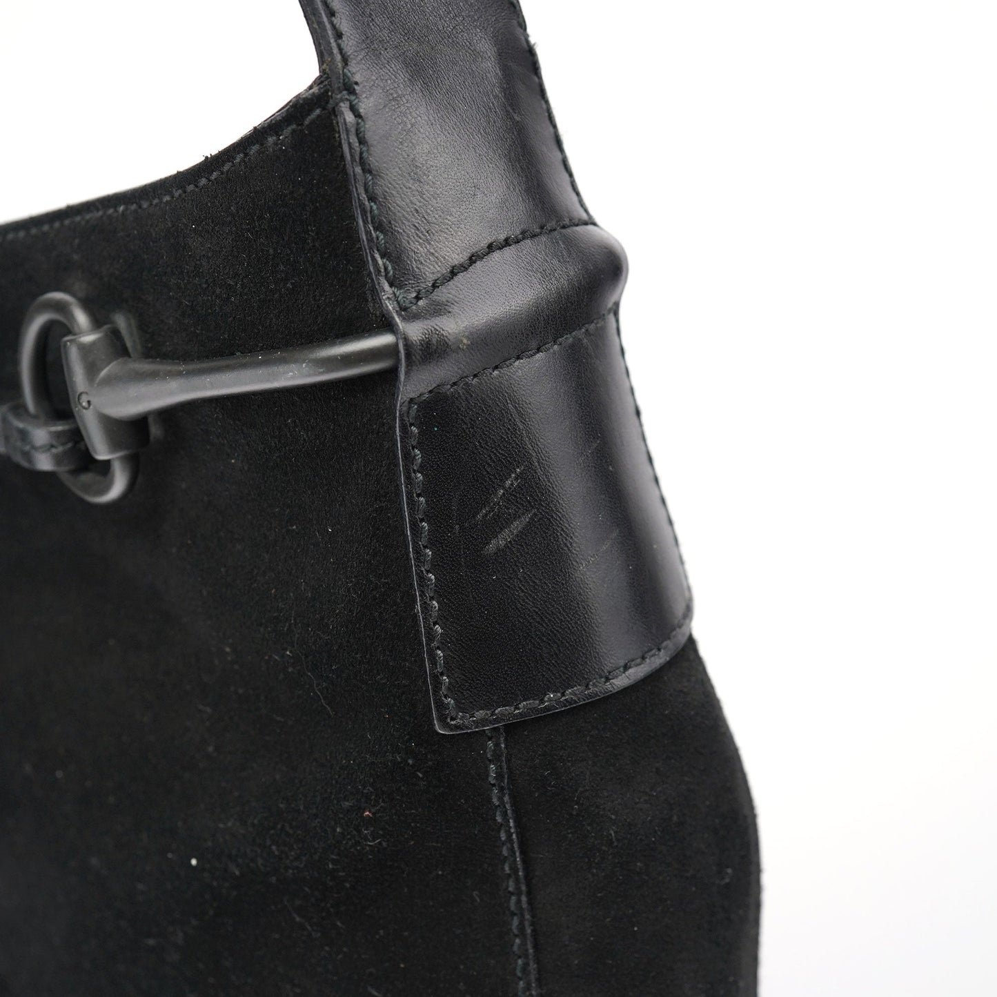 101975 Black Suede Horsebit Shoulder Bag