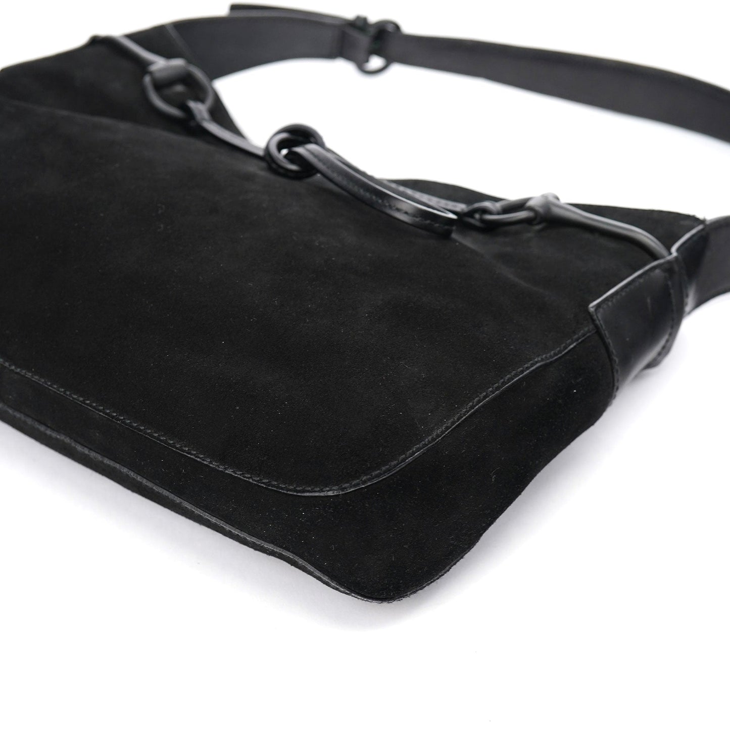 101975 Black Suede Horsebit Shoulder Bag