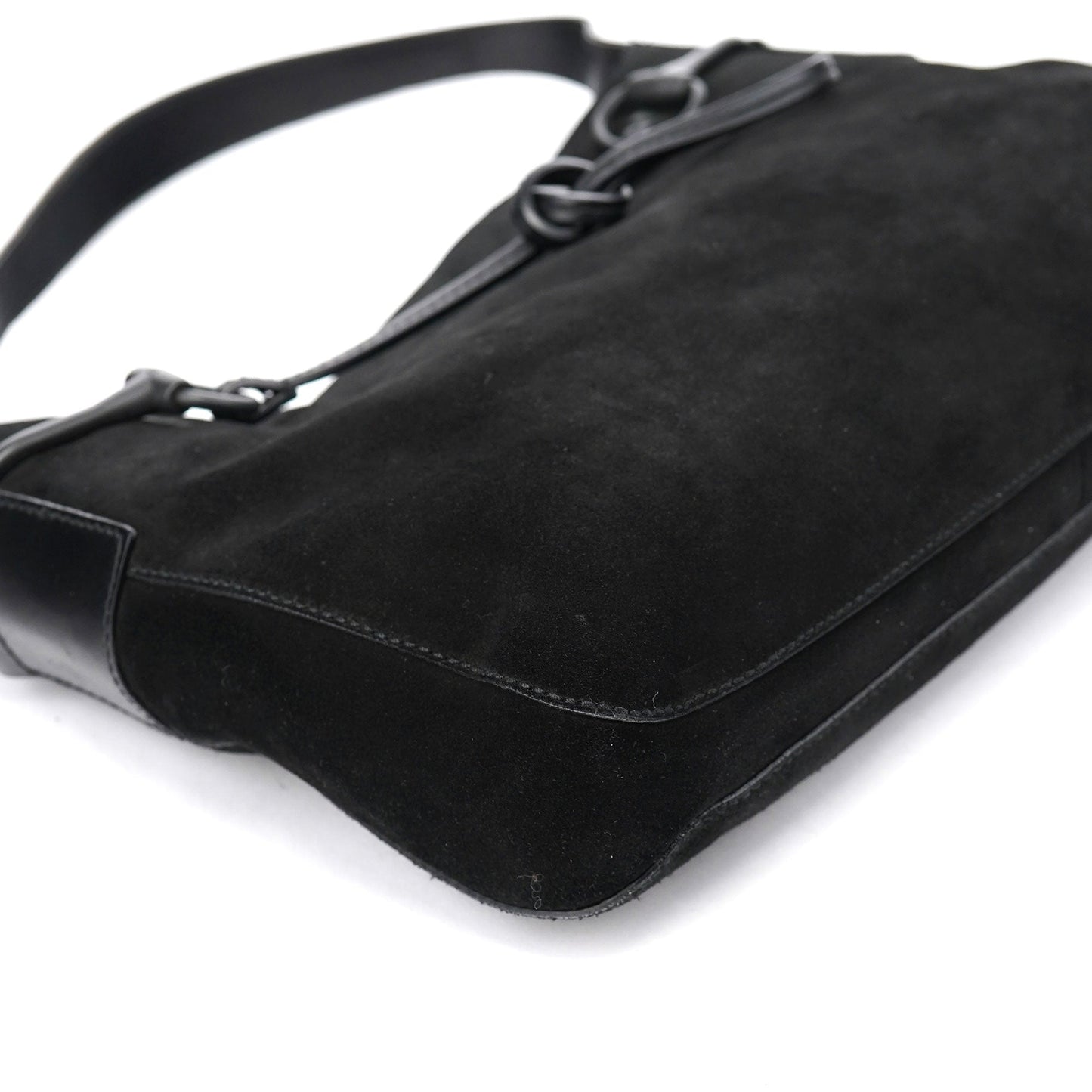 101975 Black Suede Horsebit Shoulder Bag