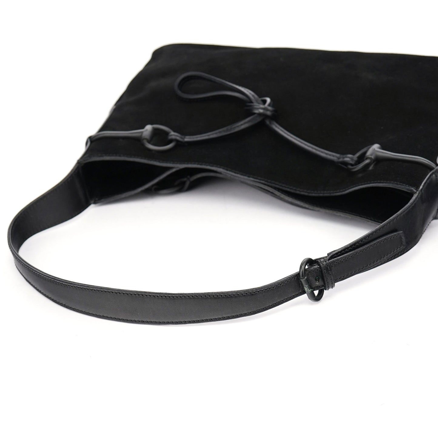 101975 Black Suede Horsebit Shoulder Bag