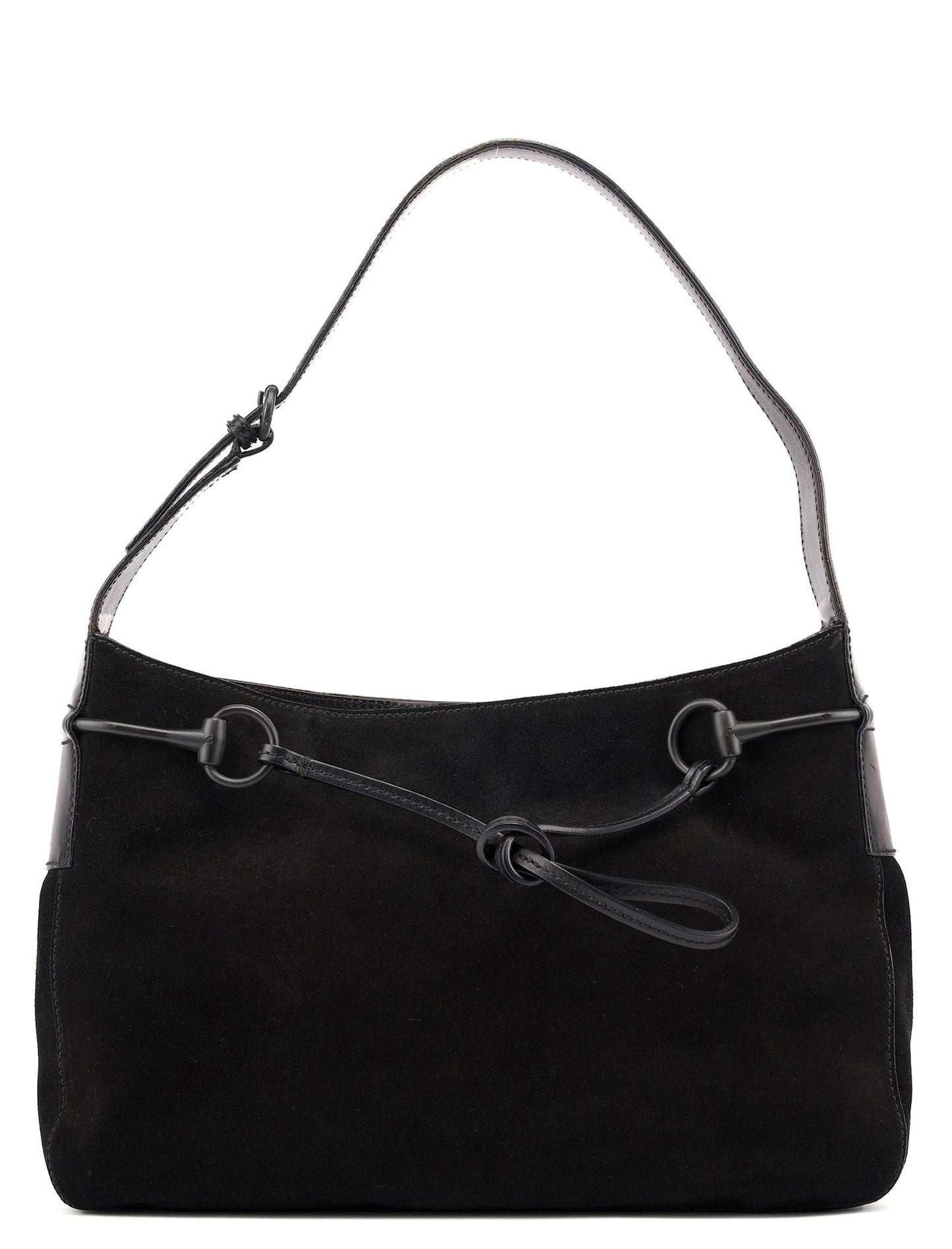 101975 Black Suede Horsebit Shoulder Bag