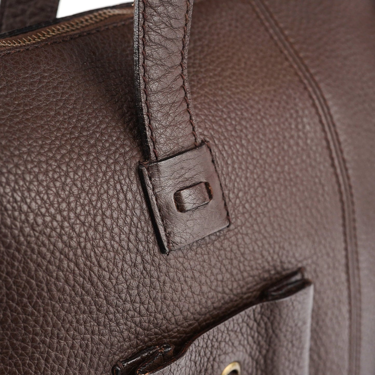 109132 Brown Leather Pocket Tote Bag