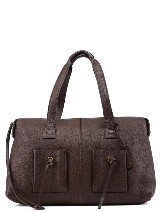 109132 Brown Leather Pocket Tote Bag