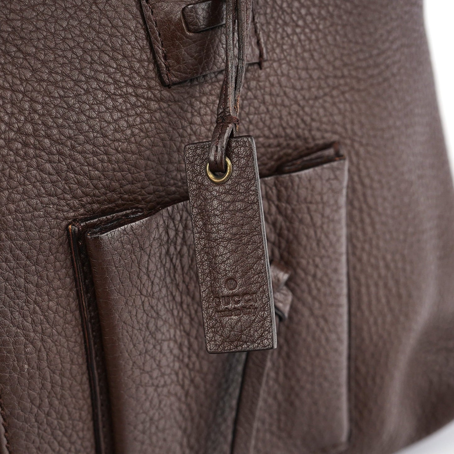 109132 Brown Leather Pocket Tote Bag