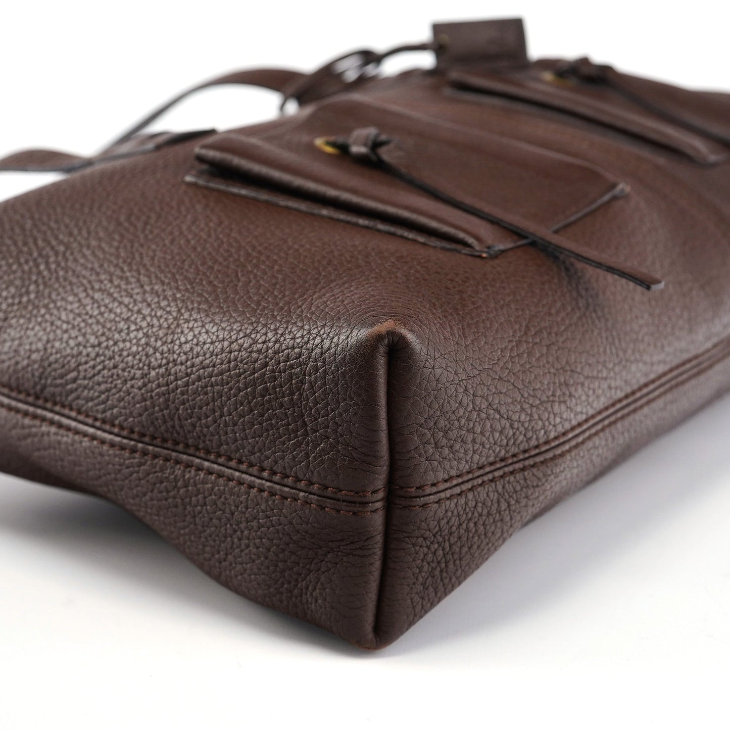 109132 Brown Leather Pocket Tote Bag
