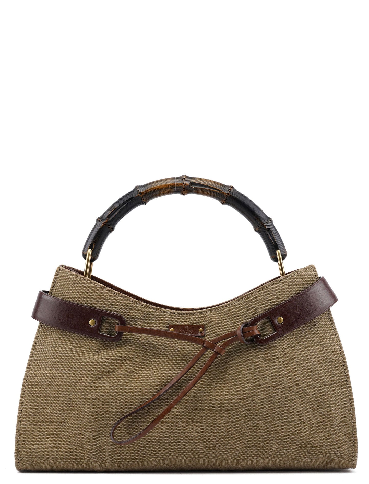 109136 Khaki Canvas Bamboo Top Handle Bag