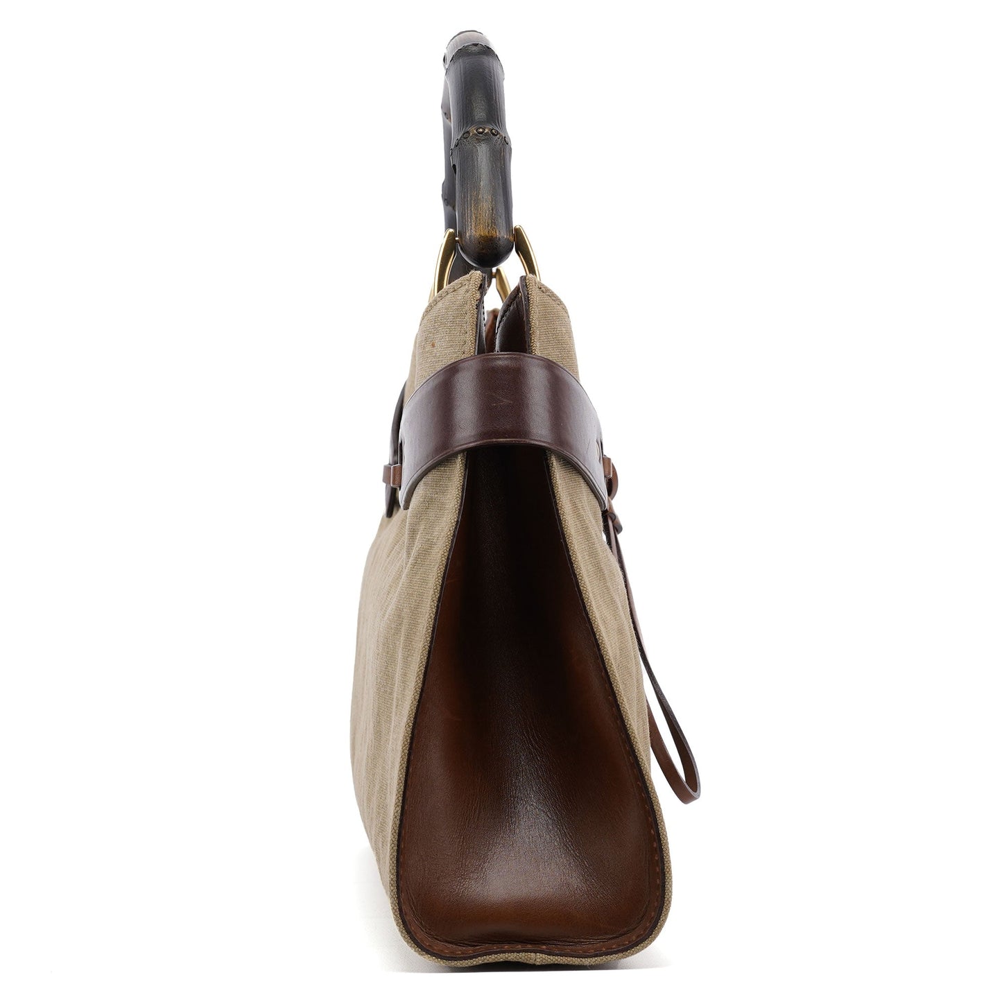 109136 Khaki Canvas Bamboo Top Handle Bag