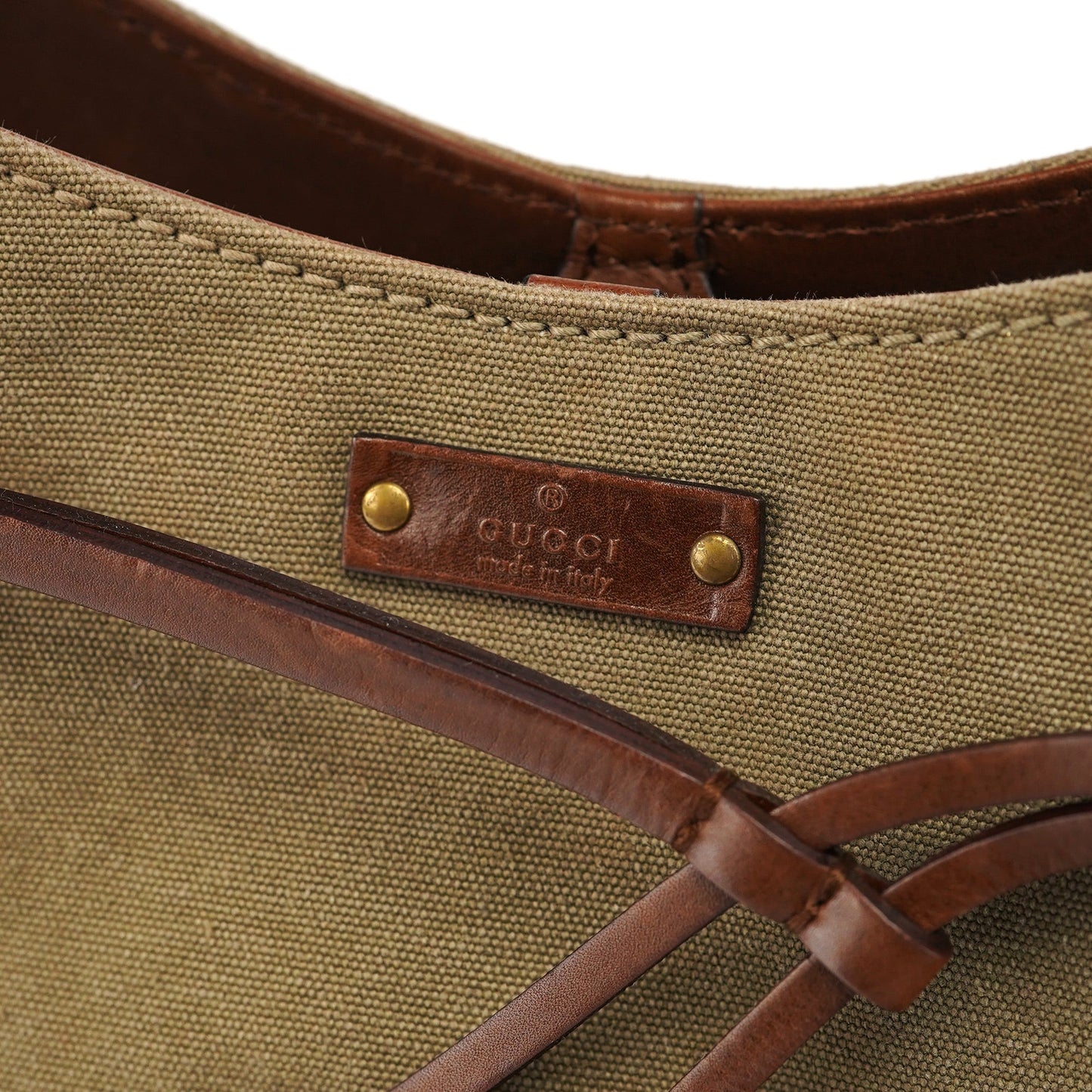 109136 Khaki Canvas Bamboo Top Handle Bag