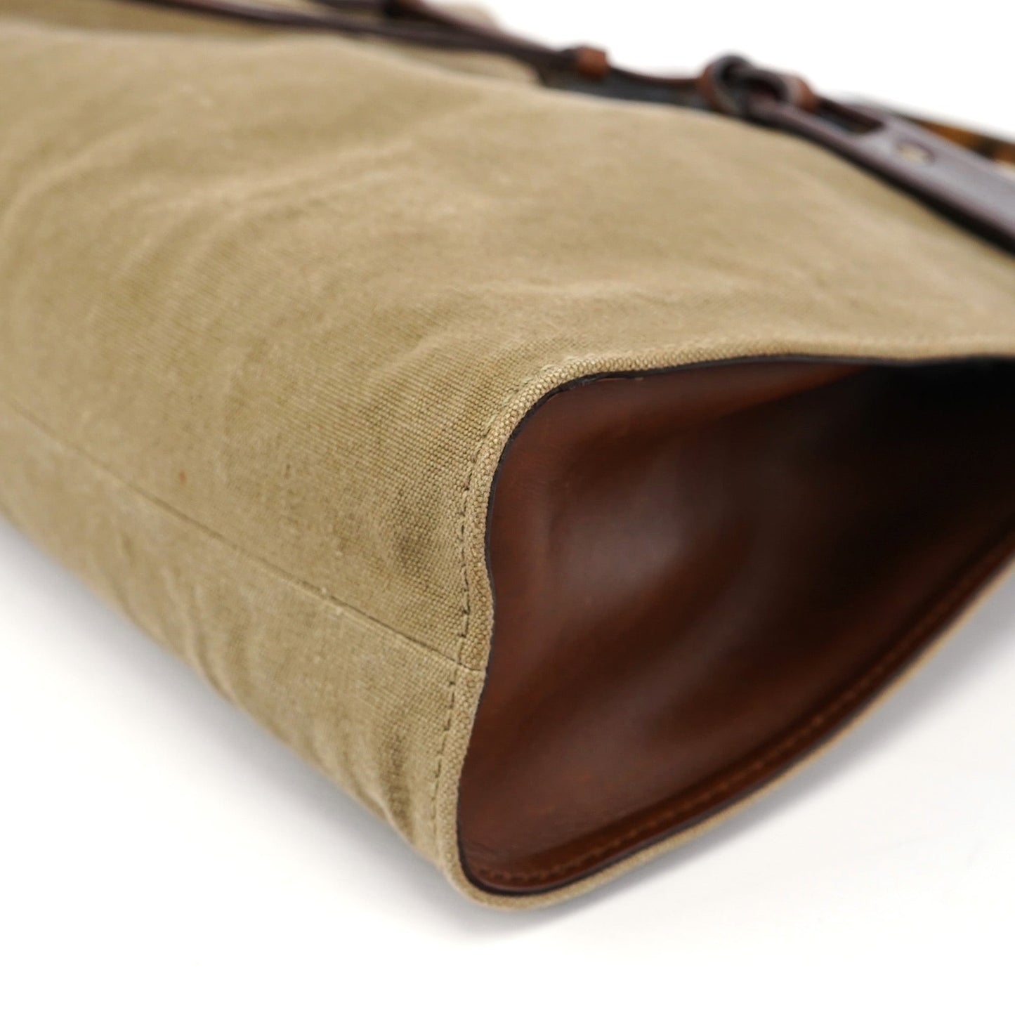 109136 Khaki Canvas Bamboo Top Handle Bag