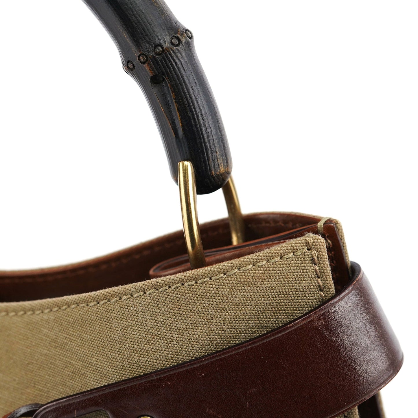 109136 Khaki Canvas Bamboo Top Handle Bag