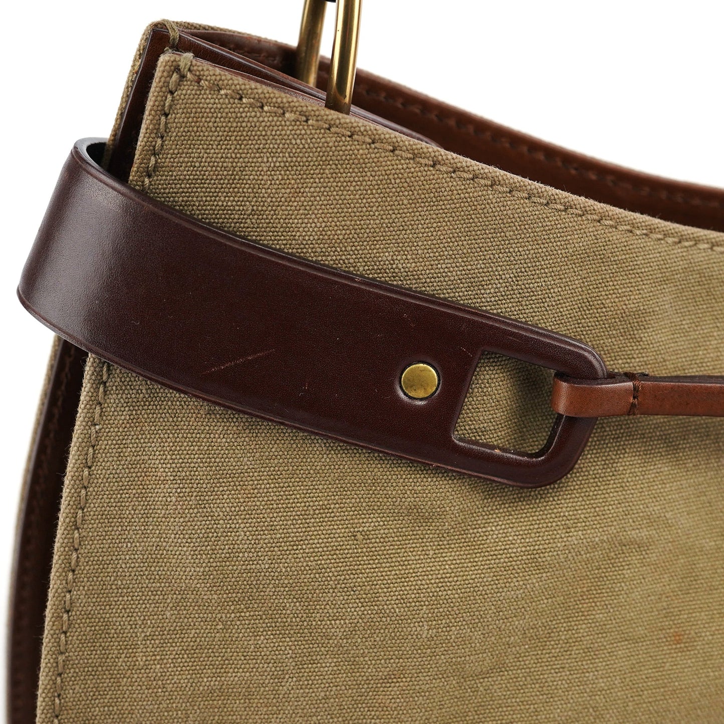 109136 Khaki Canvas Bamboo Top Handle Bag