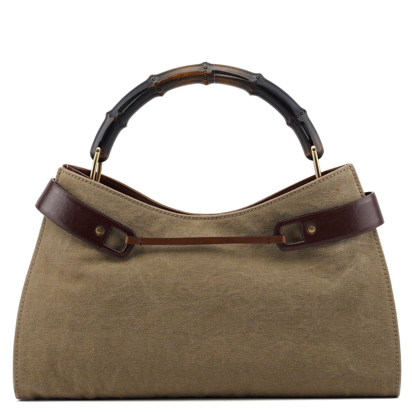 109136 Khaki Canvas Bamboo Top Handle Bag