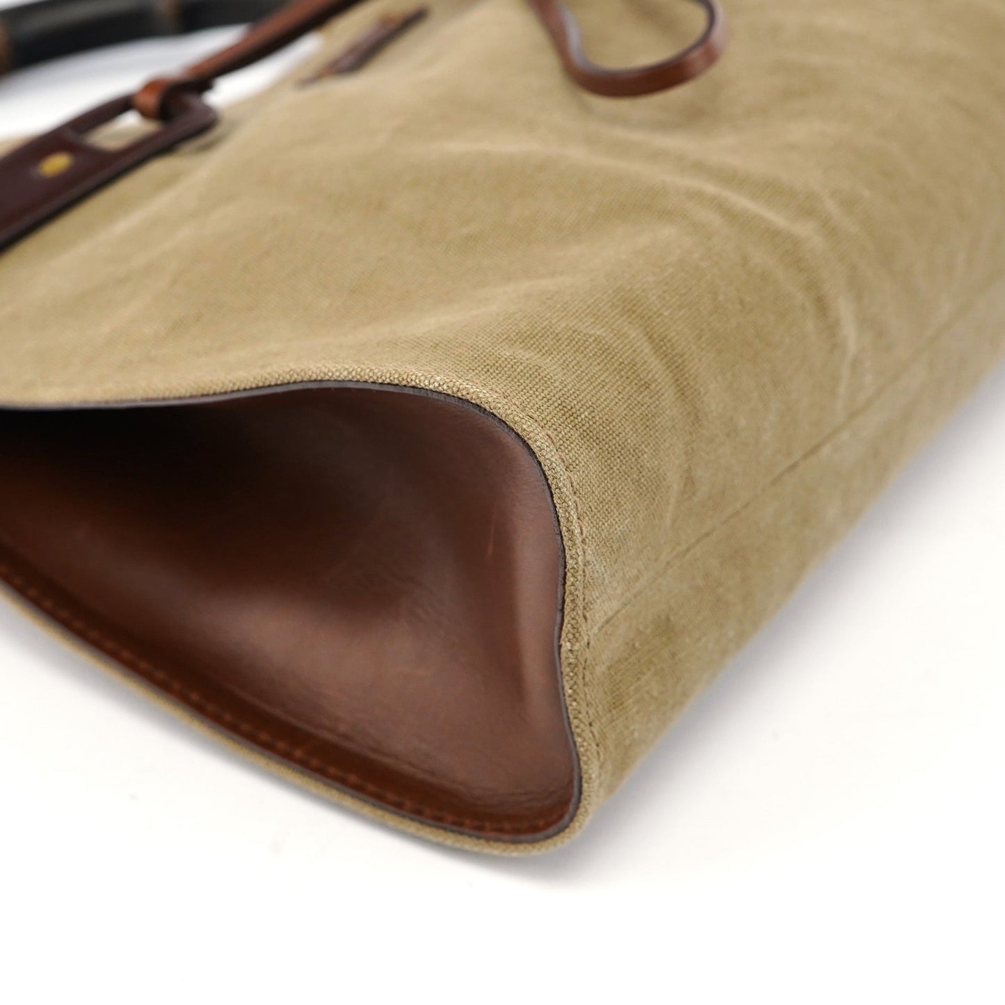 109136 Khaki Canvas Bamboo Top Handle Bag