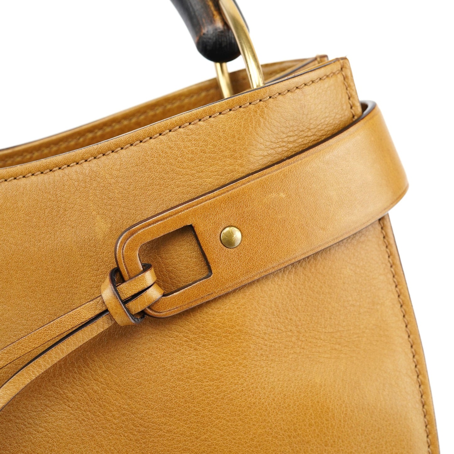 109136 Yellow Leather Bamboo Bag