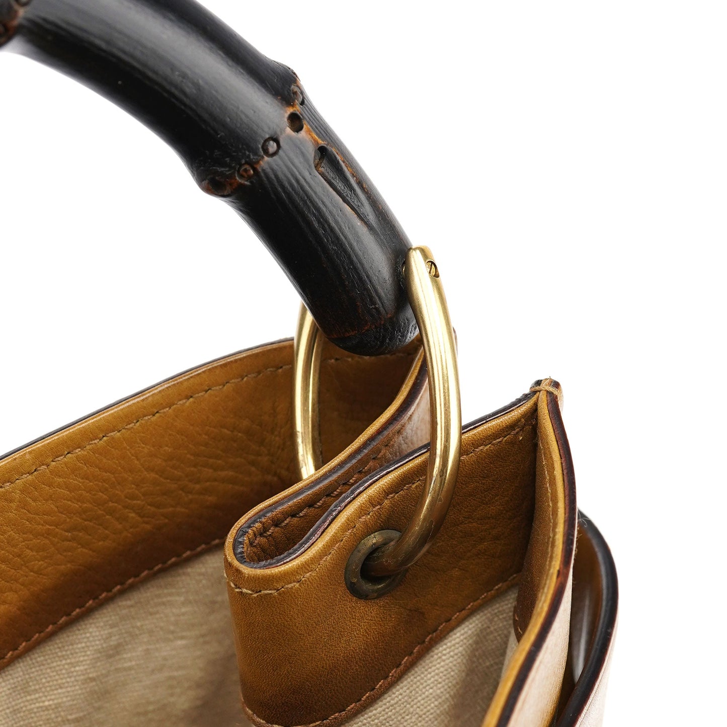 109136 Yellow Leather Bamboo Bag