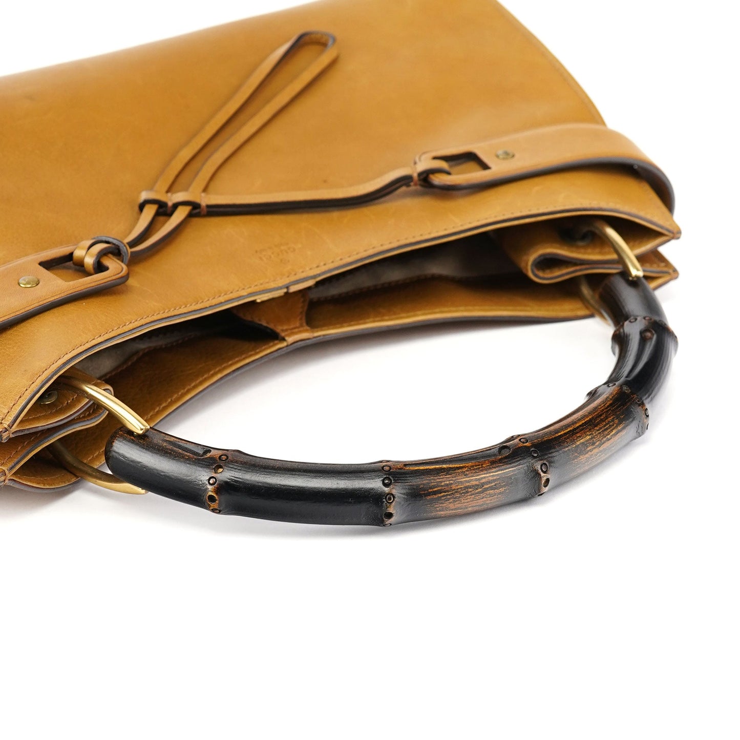 109136 Yellow Leather Bamboo Bag