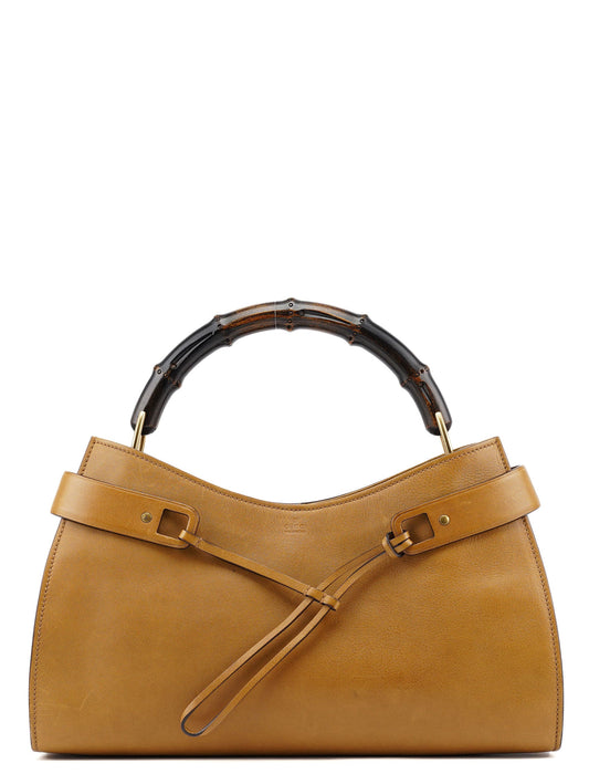 109136 Yellow Leather Bamboo Bag