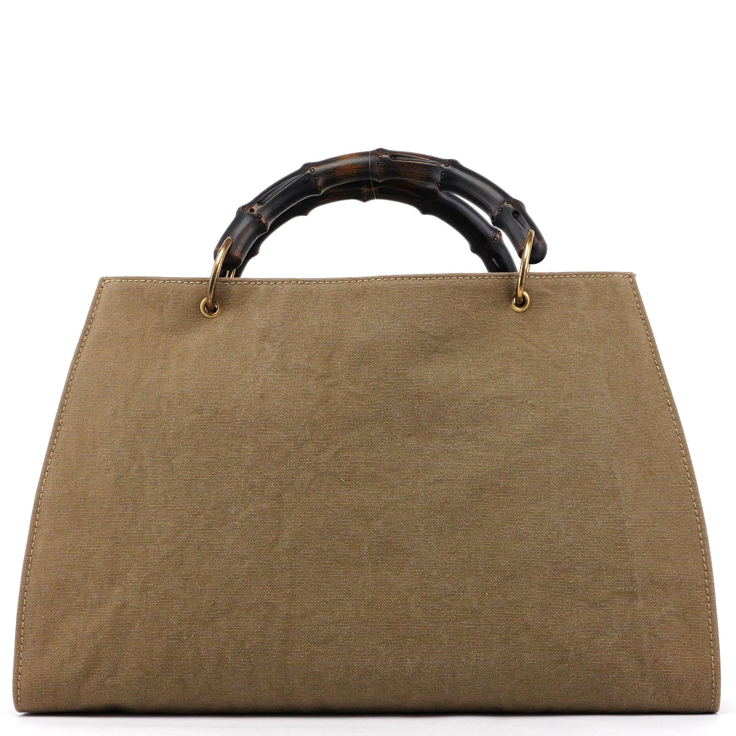 109138 Beige Canvas Bamboo Dual Handle Bag
