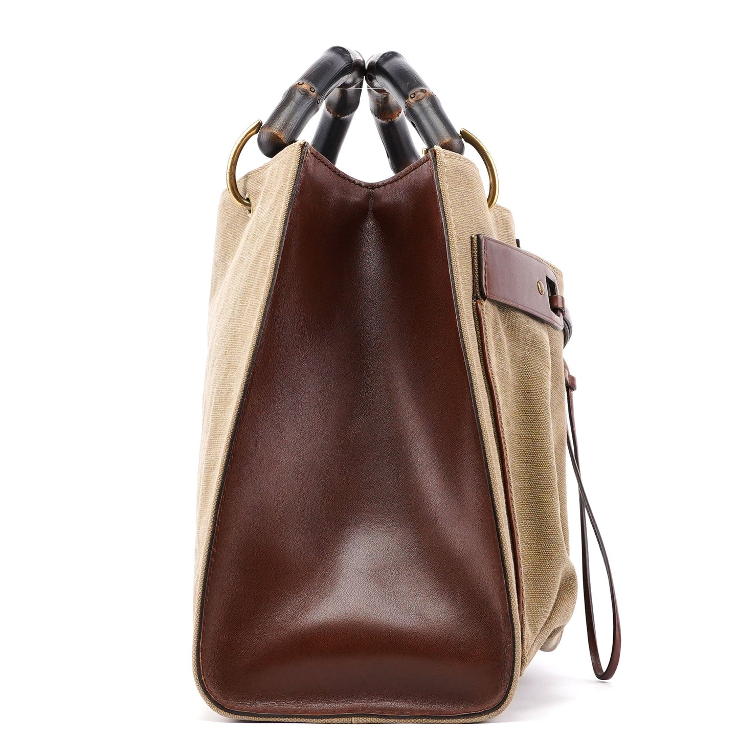 109138 Beige Canvas Bamboo Dual Handle Bag