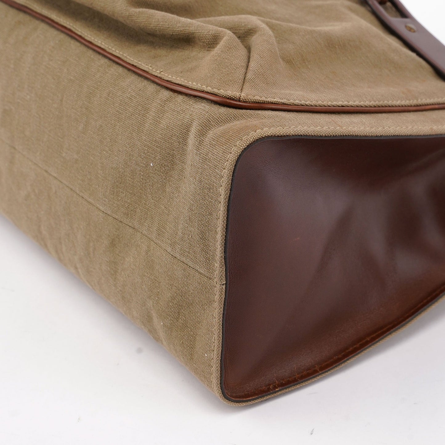 109138 Beige Canvas Bamboo Dual Handle Bag