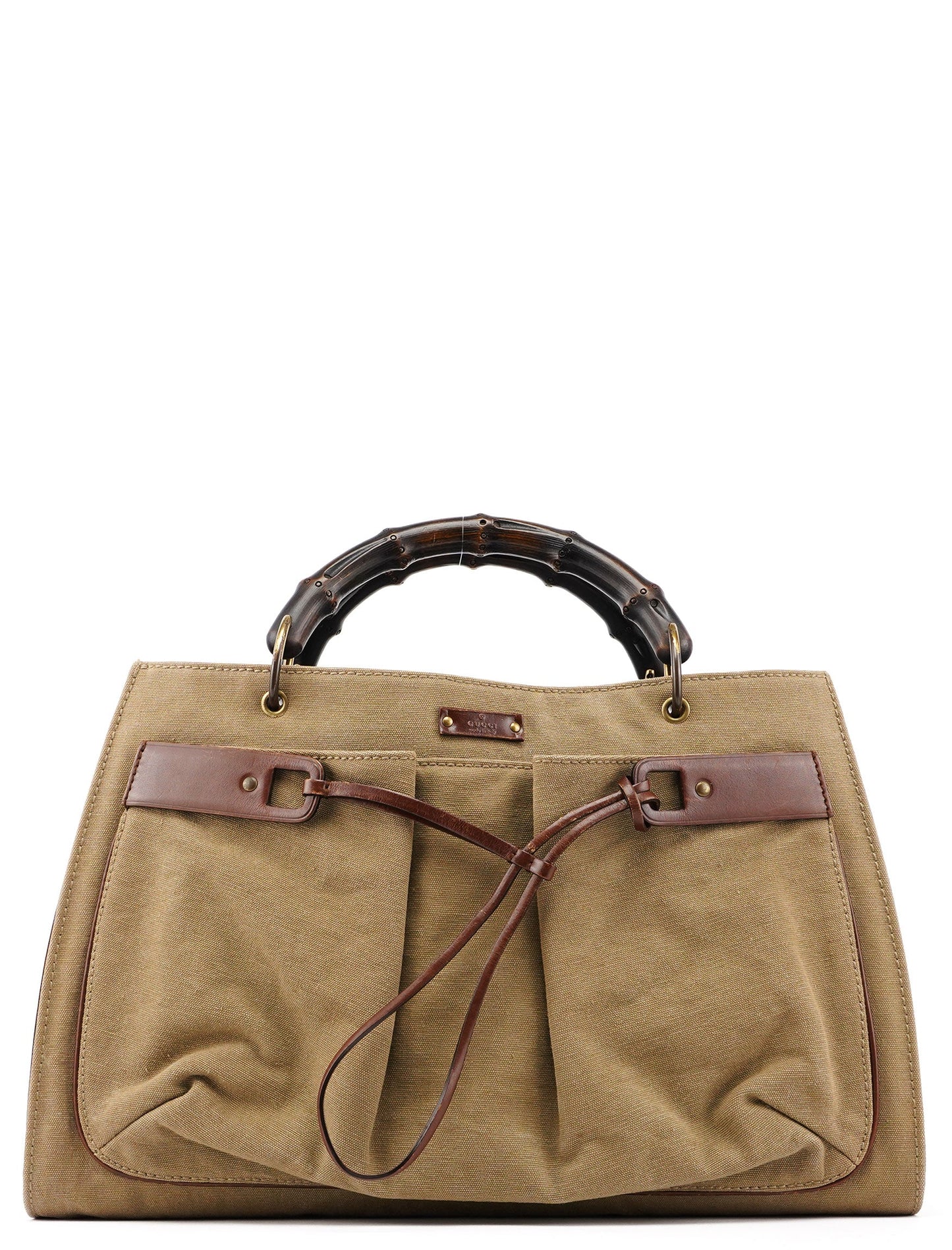 109138 Beige Canvas Bamboo Dual Handle Bag