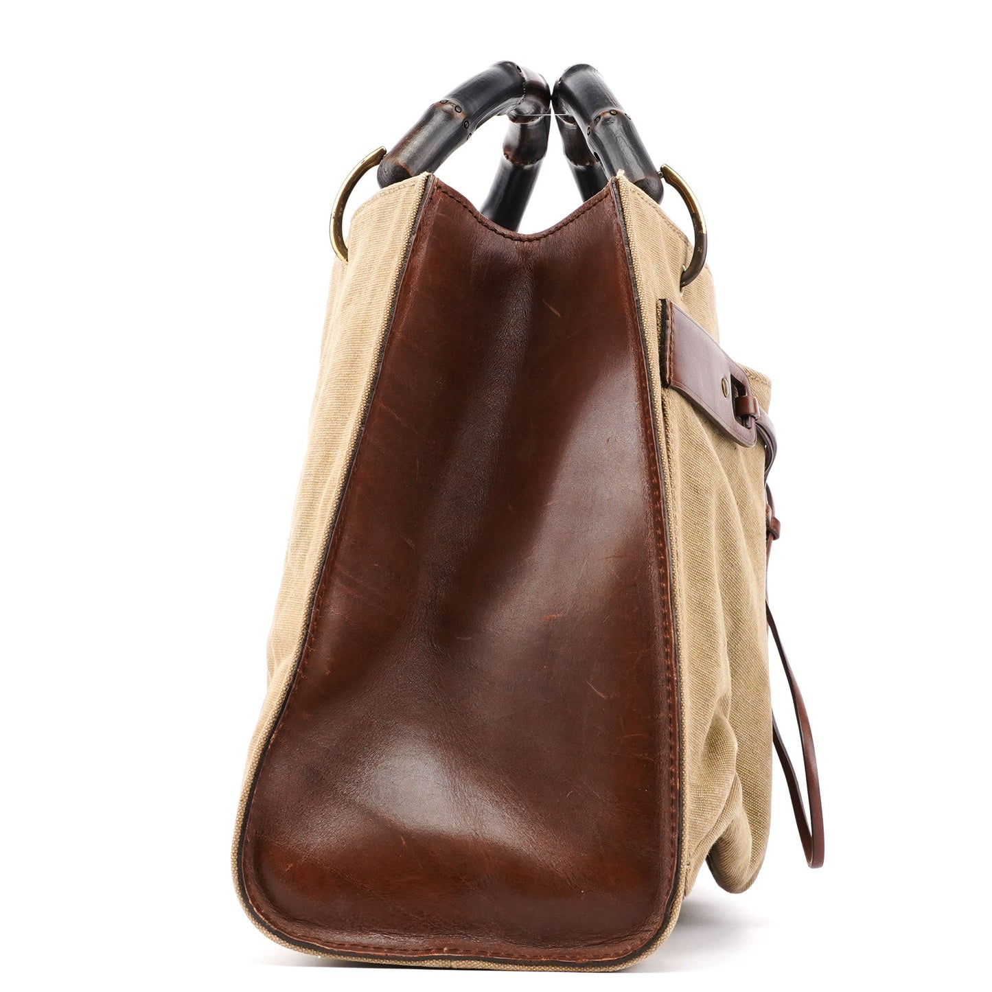 109138 Beige Canvas Bamboo Dual Handle Bag