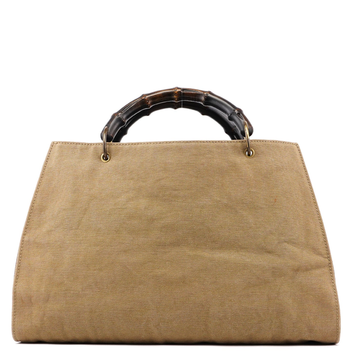 109138 Beige Canvas Bamboo Dual Handle Bag