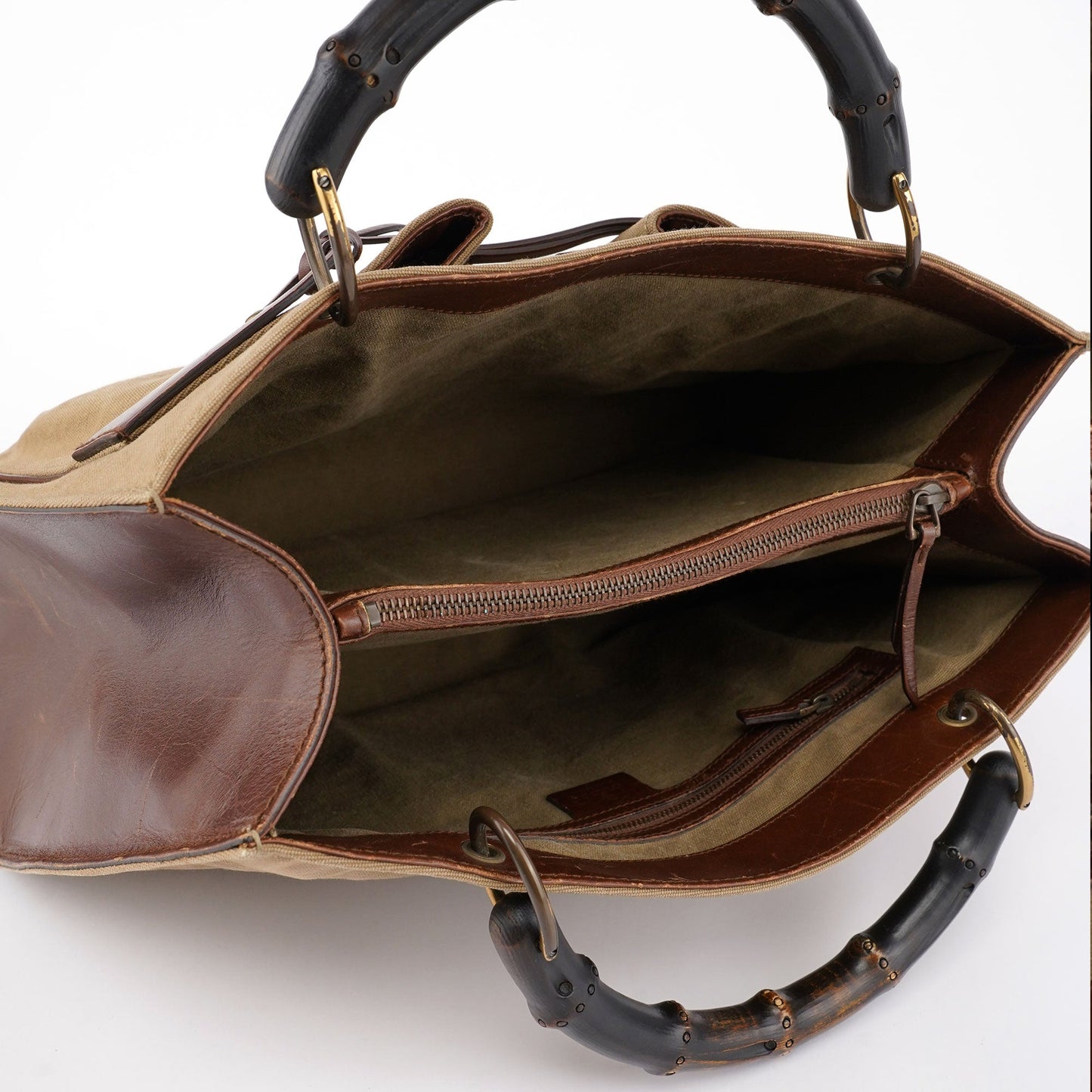 109138 Beige Canvas Bamboo Dual Handle Bag