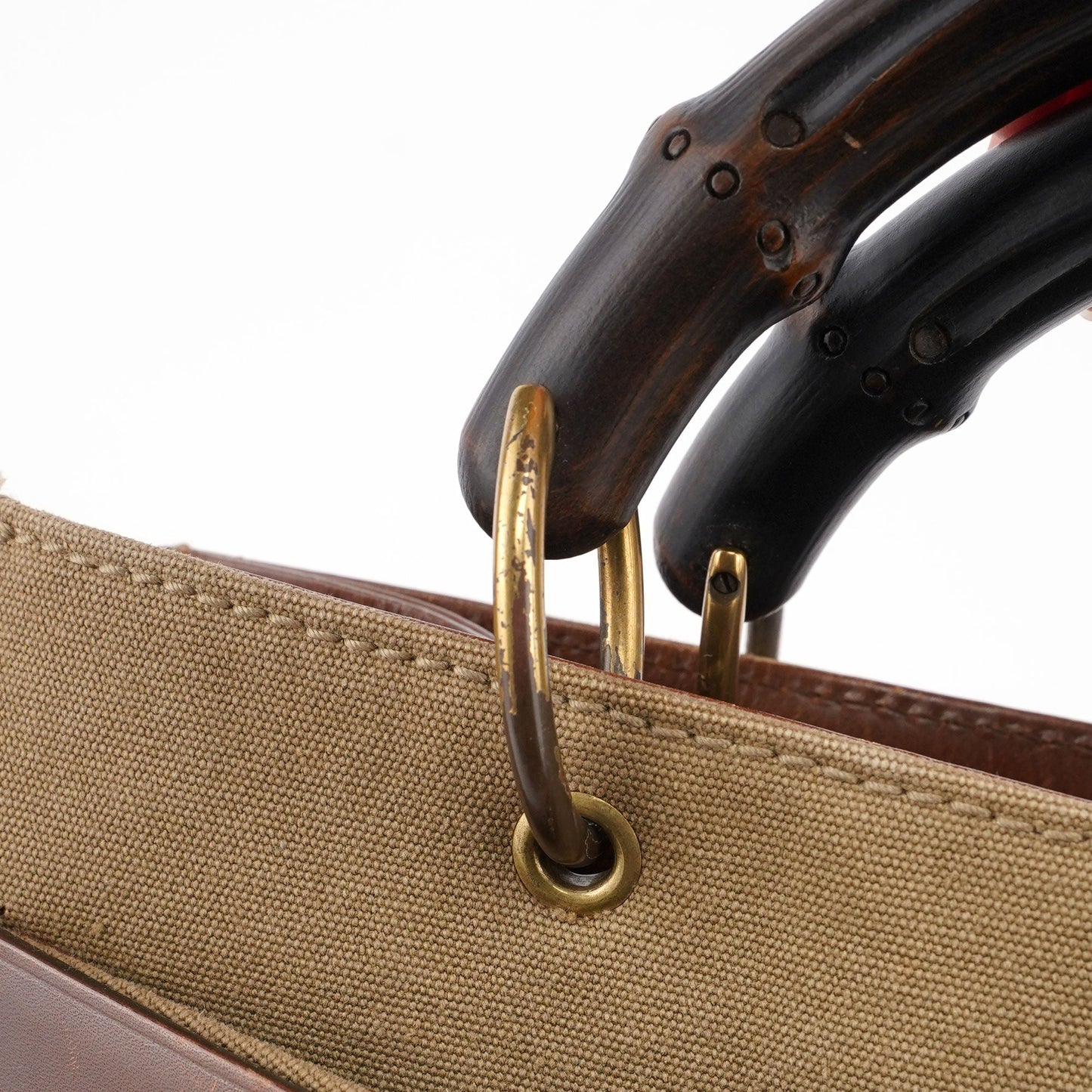 109138 Beige Canvas Bamboo Dual Handle Bag