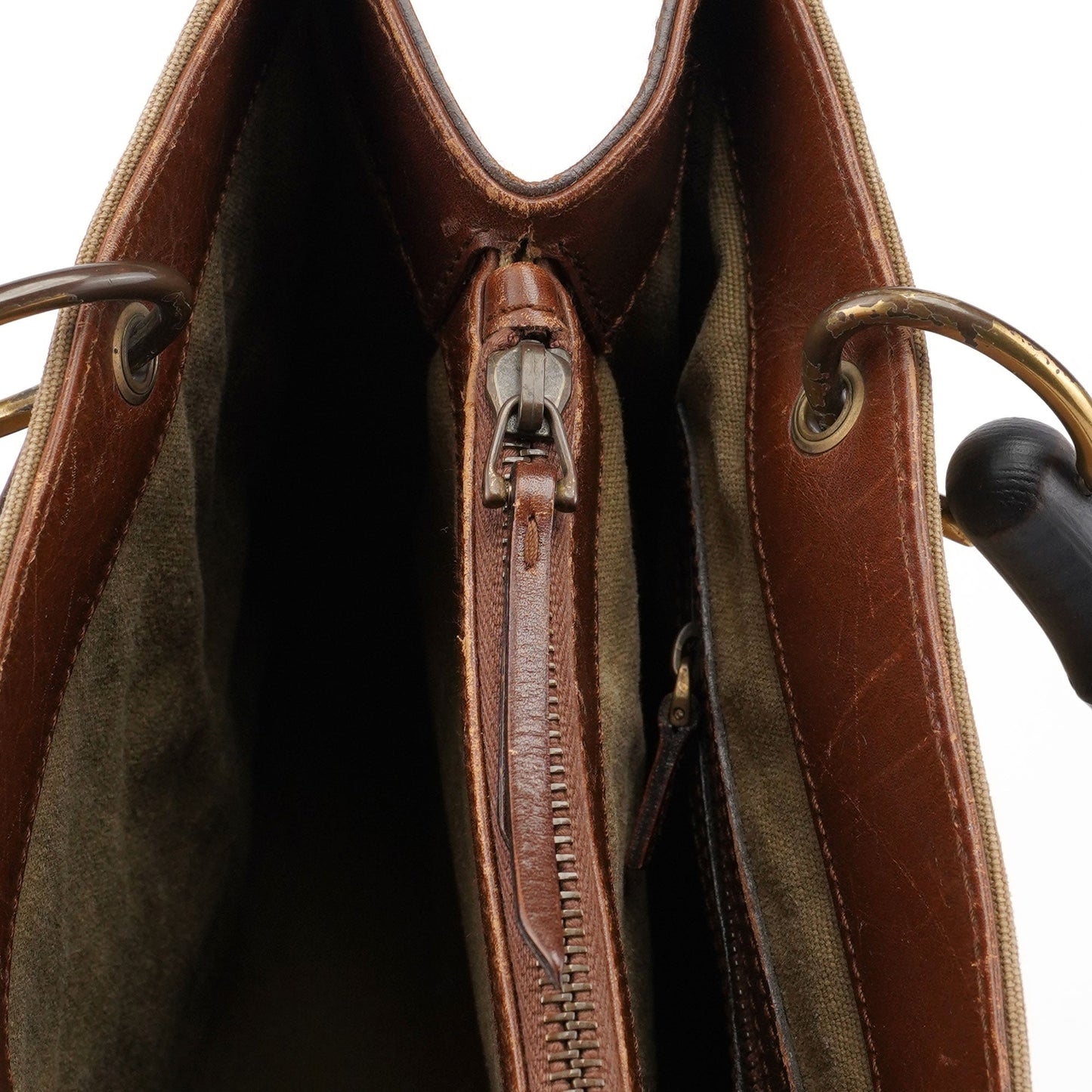 109138 Beige Canvas Bamboo Dual Handle Bag