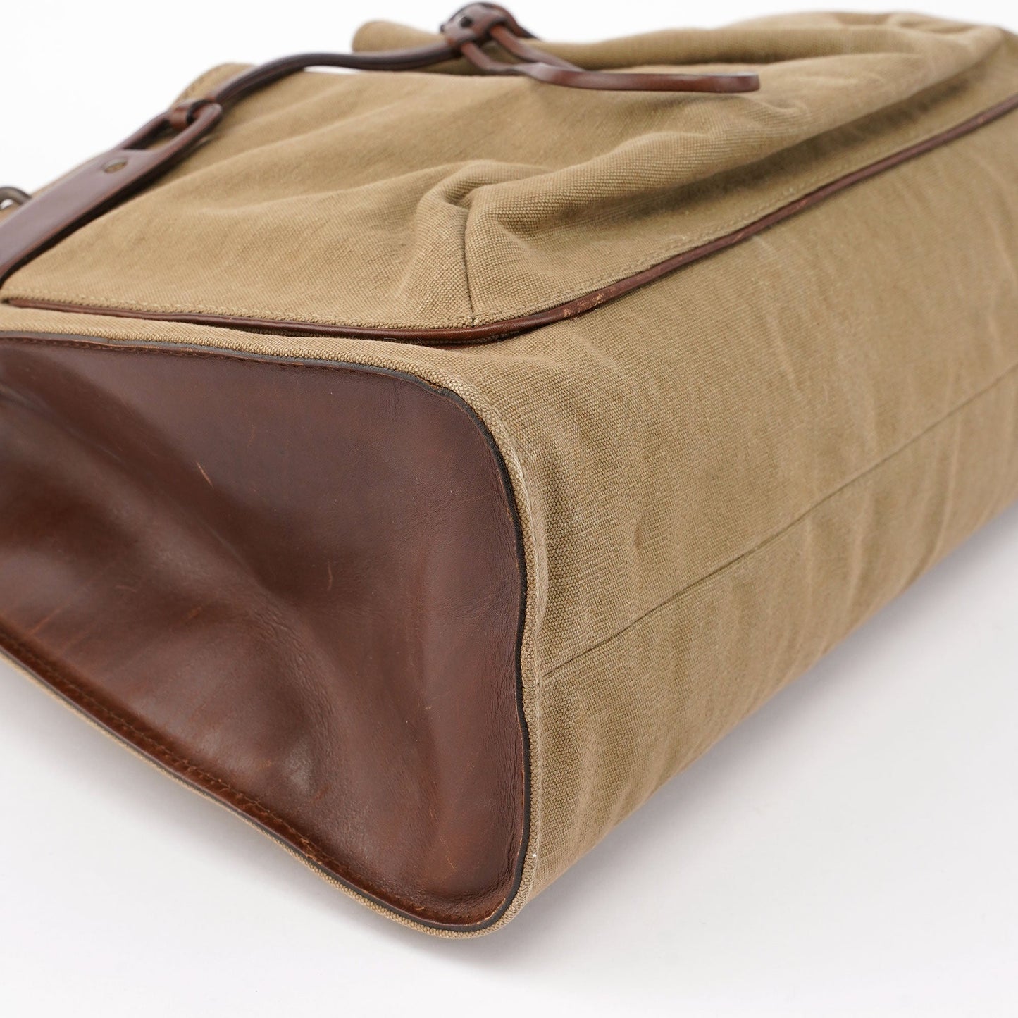 109138 Beige Canvas Bamboo Dual Handle Bag