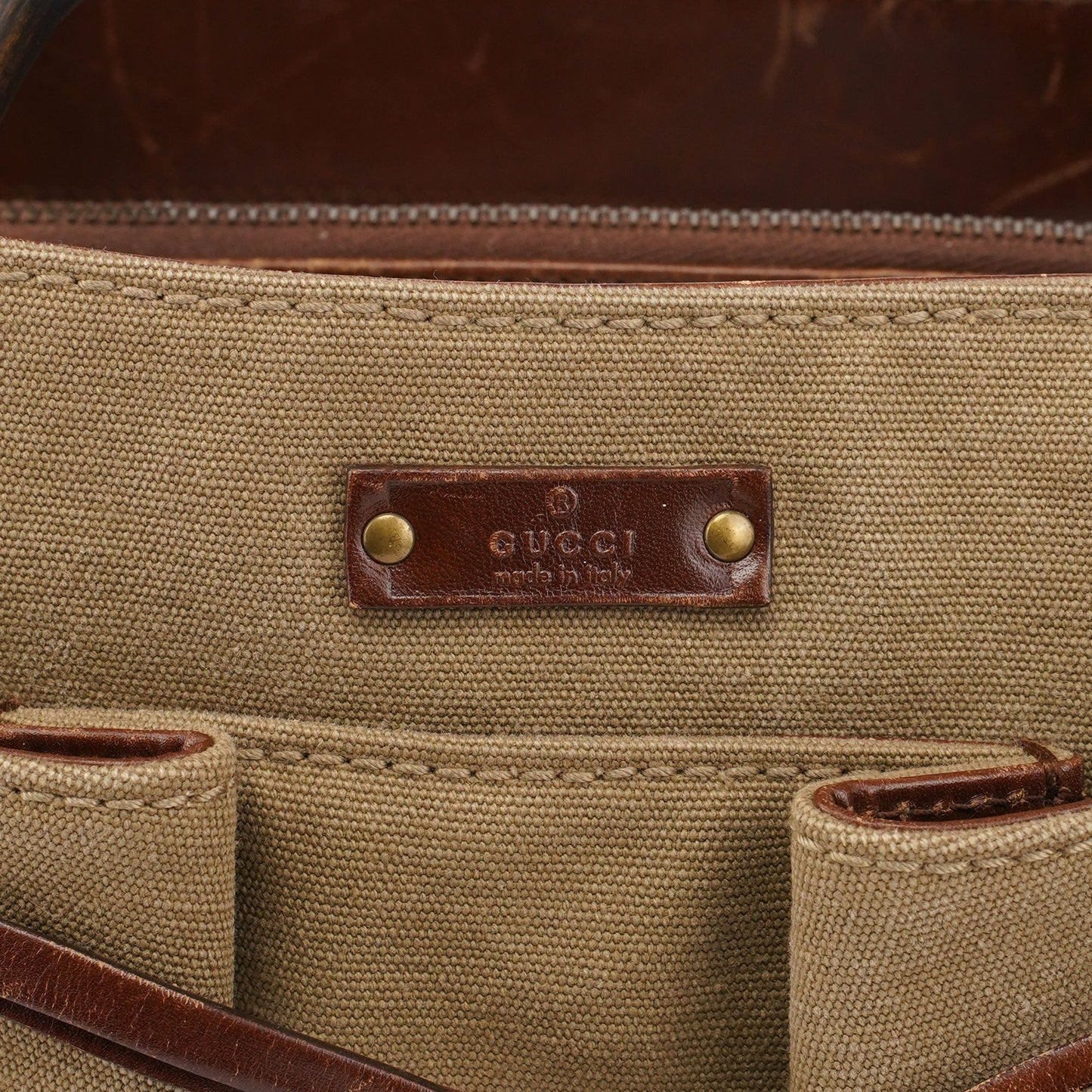 109138 Beige Canvas Bamboo Dual Handle Bag