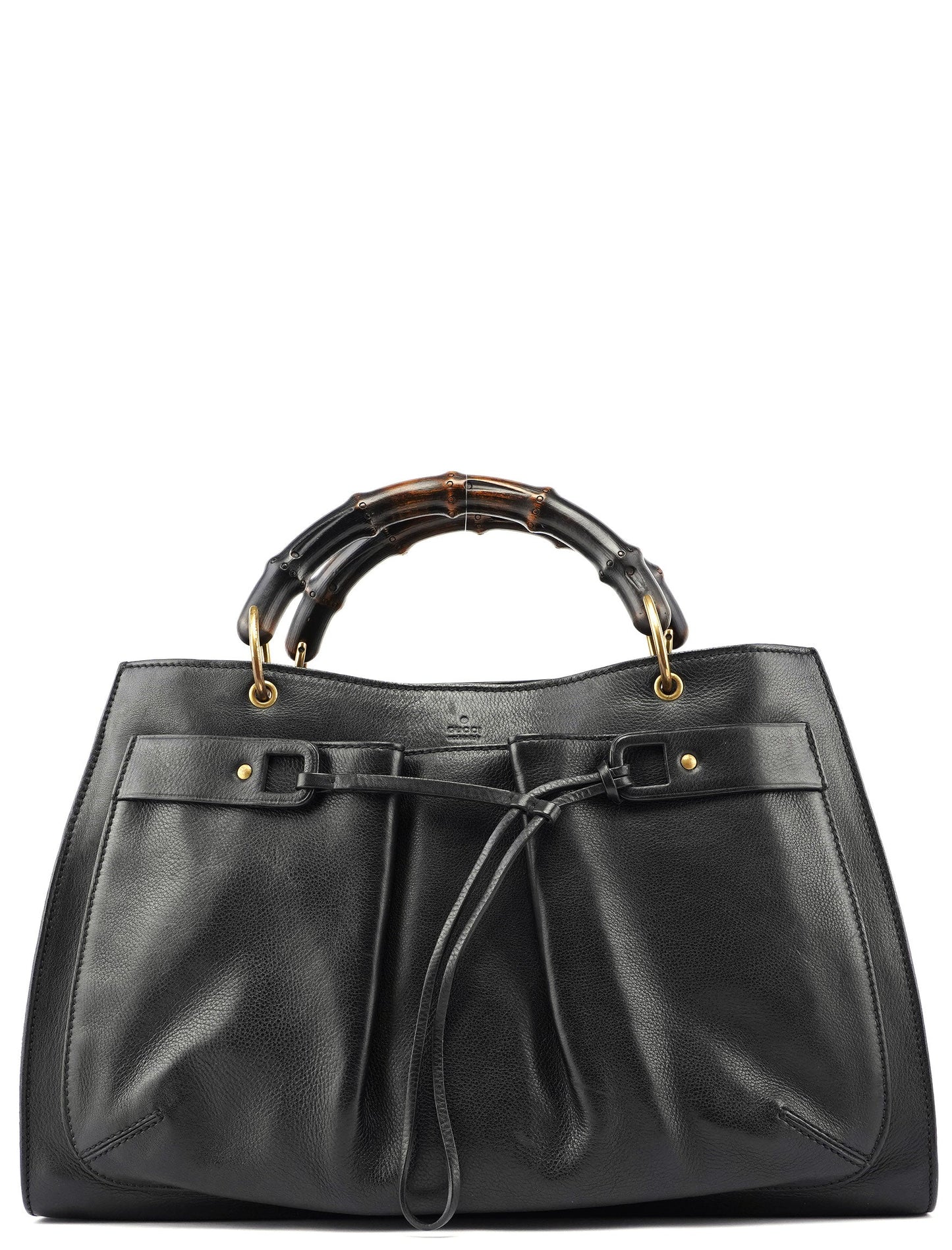 109138 Black Calfskin Bamboo Dual Handle Bag