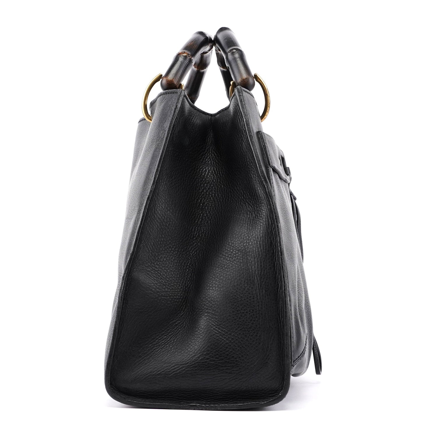 109138 Black Calfskin Bamboo Dual Handle Bag