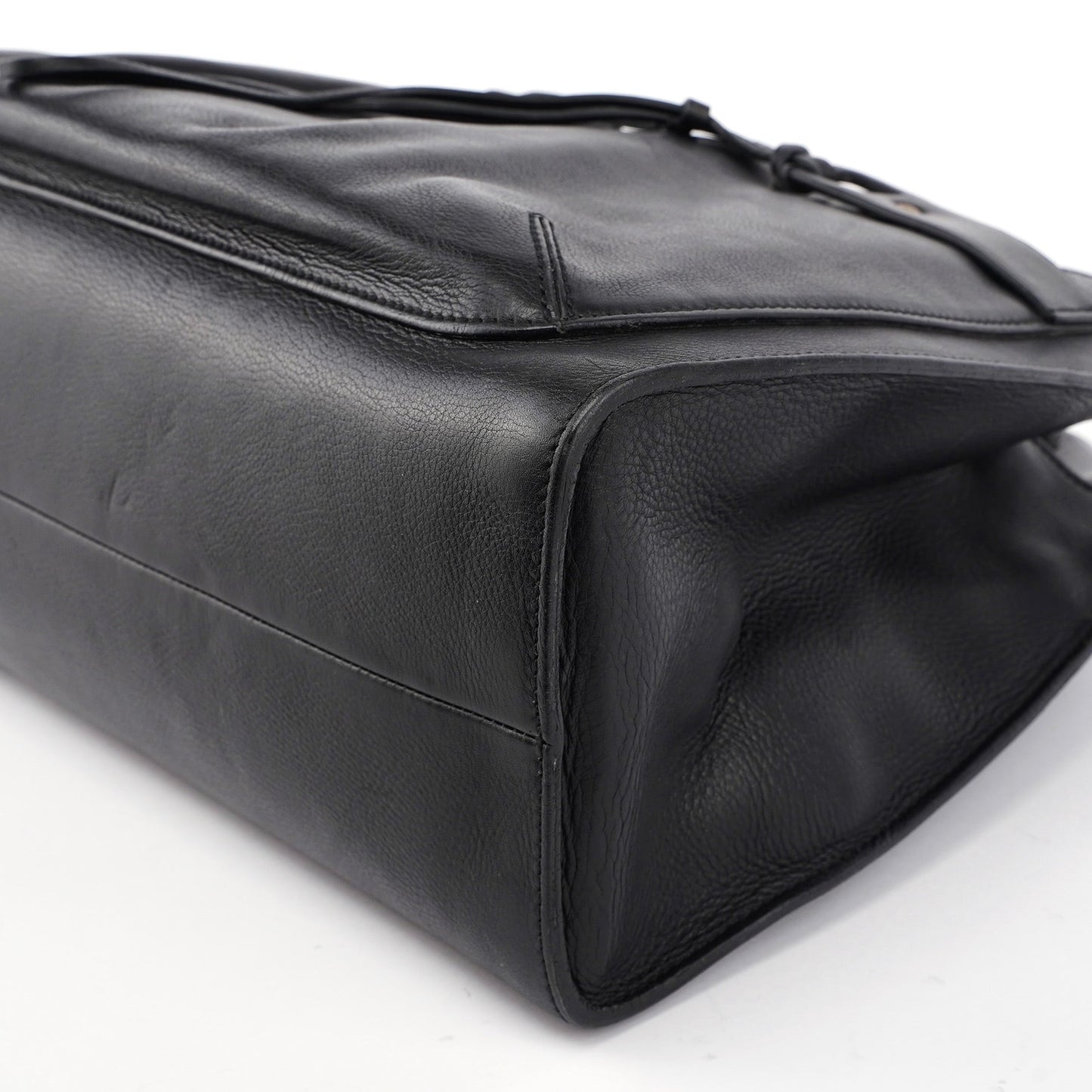 109138 Black Calfskin Bamboo Dual Handle Bag