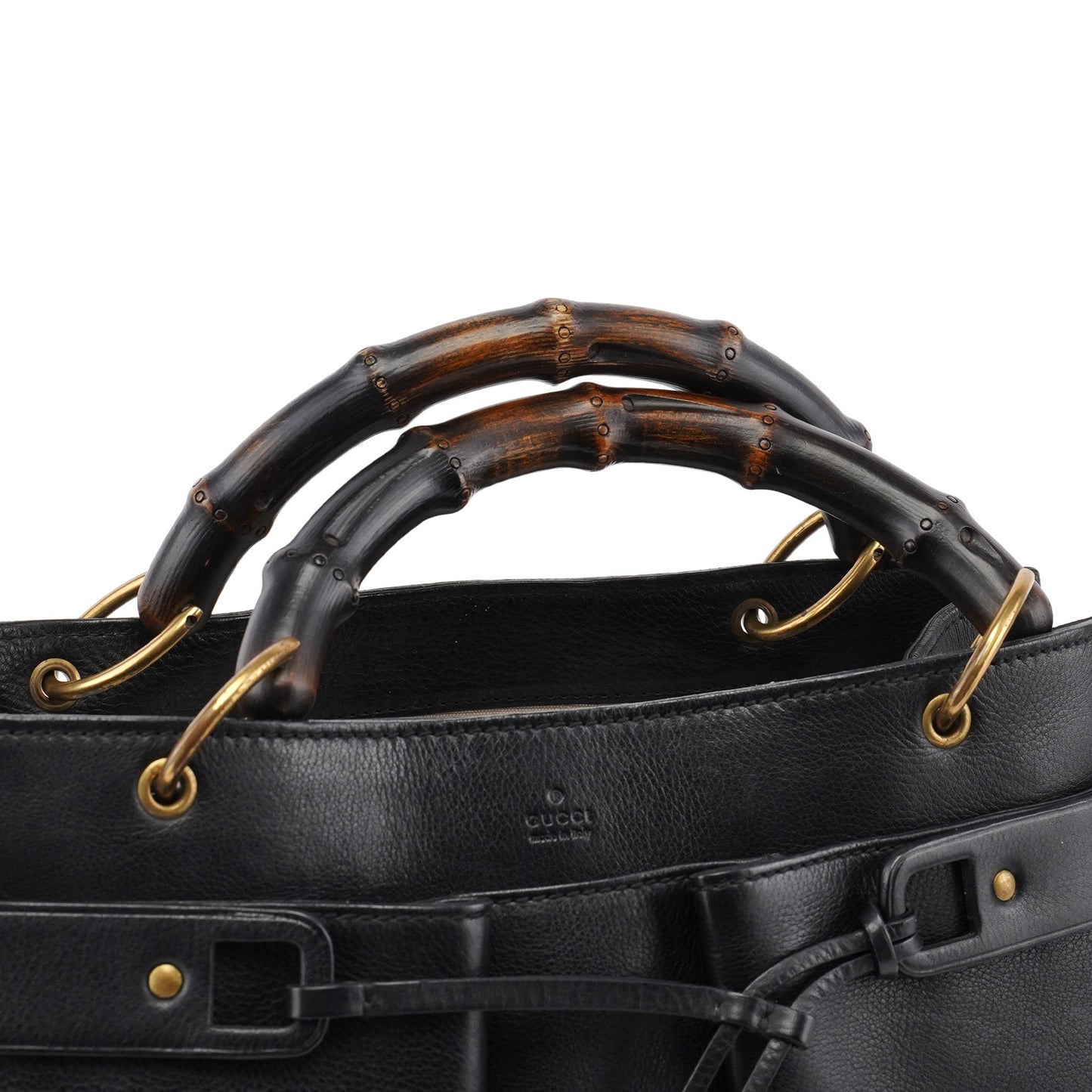 109138 Black Calfskin Bamboo Dual Handle Bag