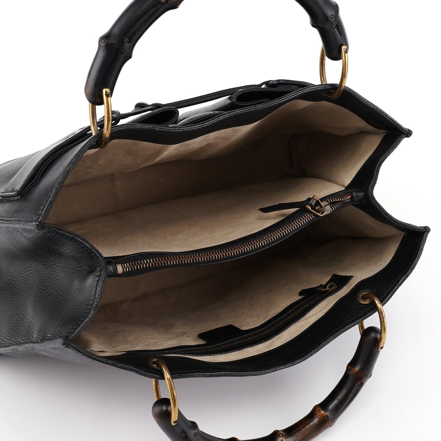 109138 Black Calfskin Bamboo Dual Handle Bag