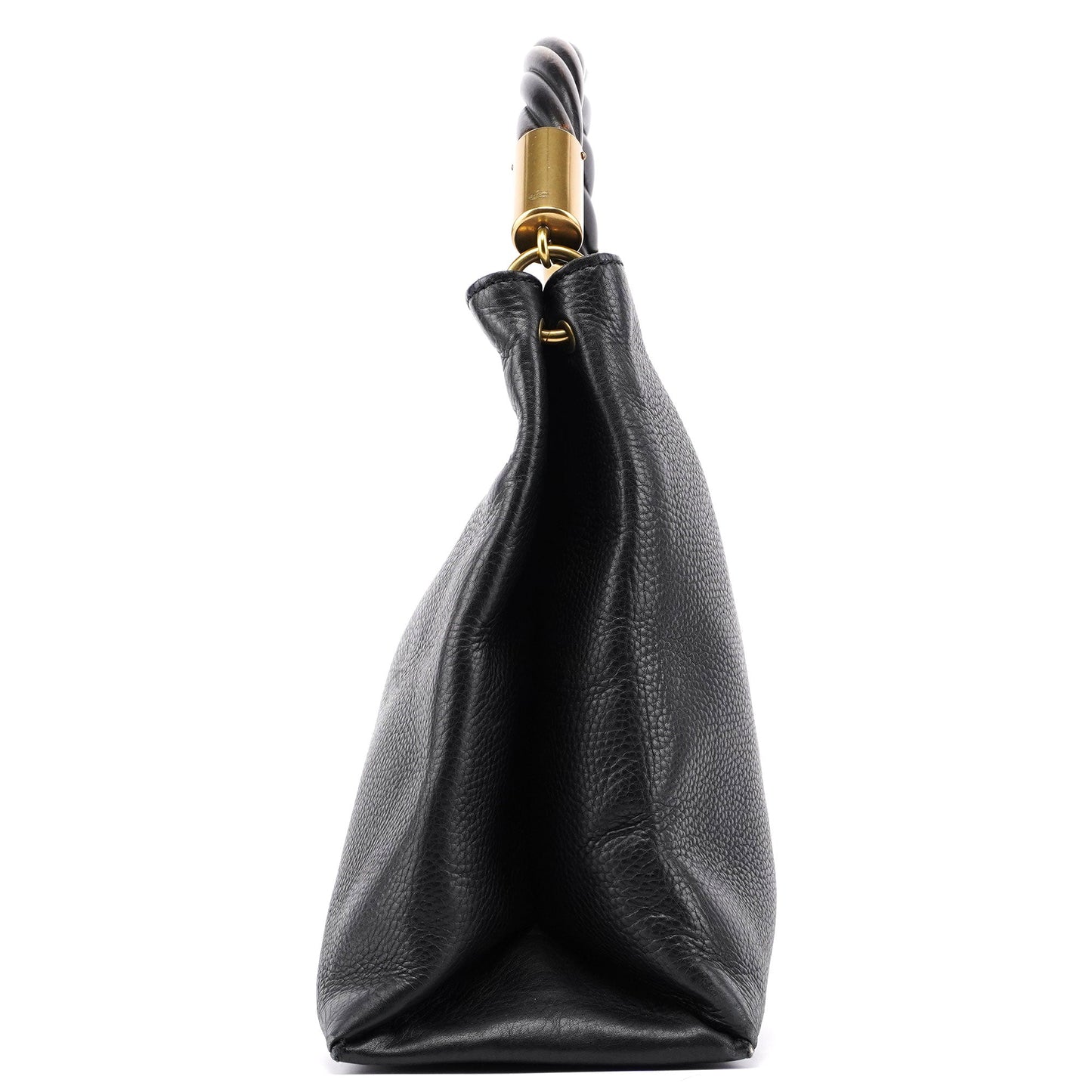 110177 Black Calfskin Knot Handle Bag