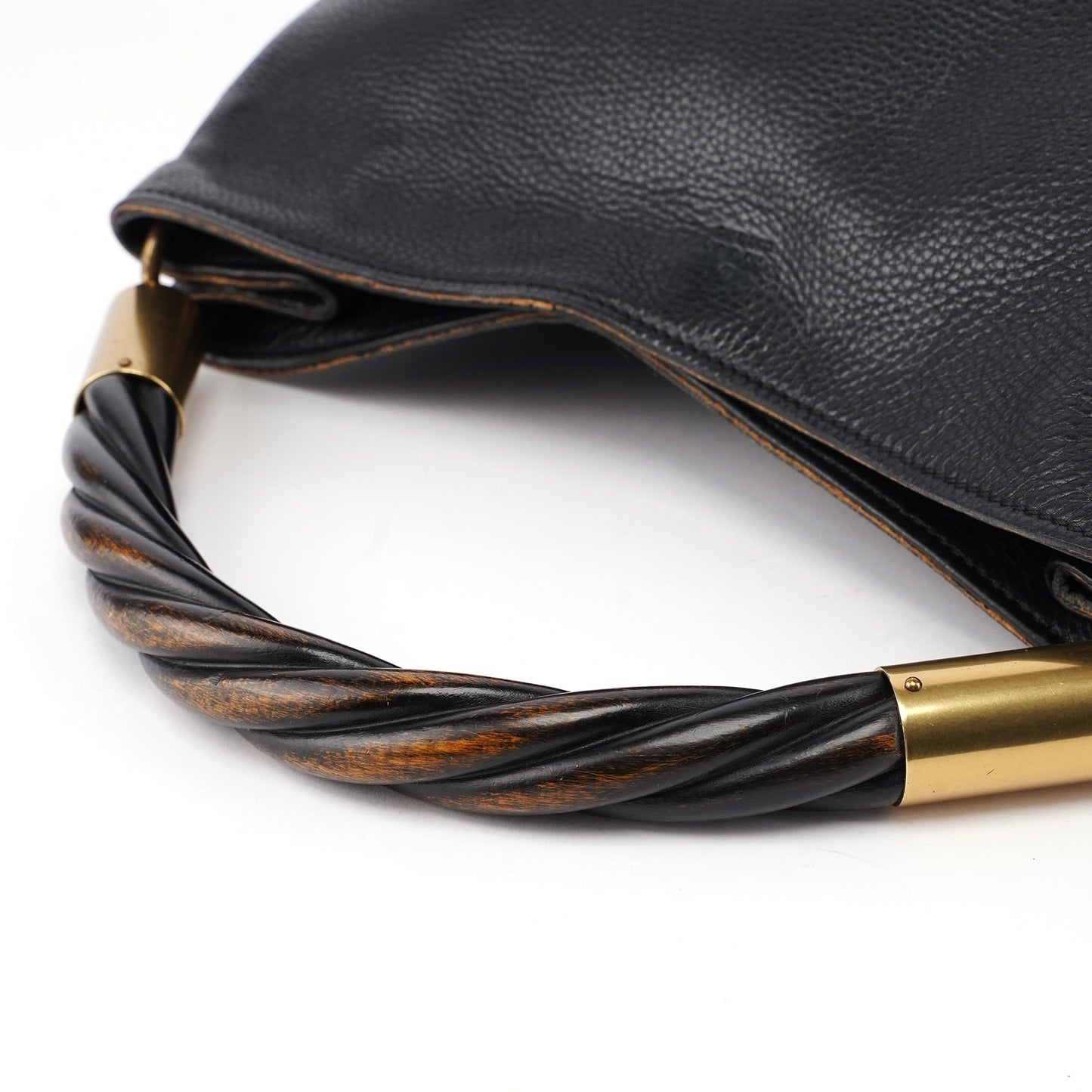 110177 Black Calfskin Knot Handle Bag