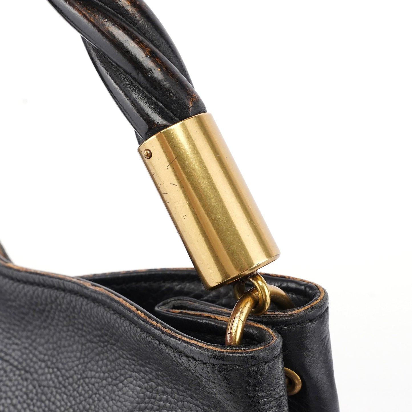 110177 Black Calfskin Knot Handle Bag