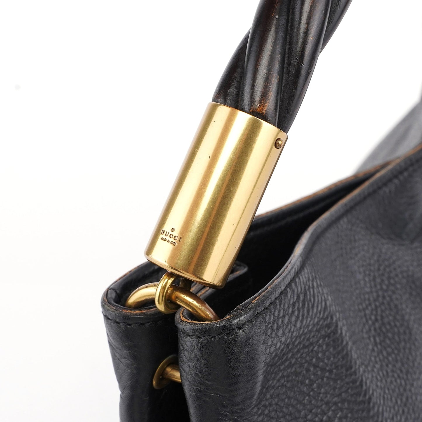 110177 Black Calfskin Knot Handle Bag