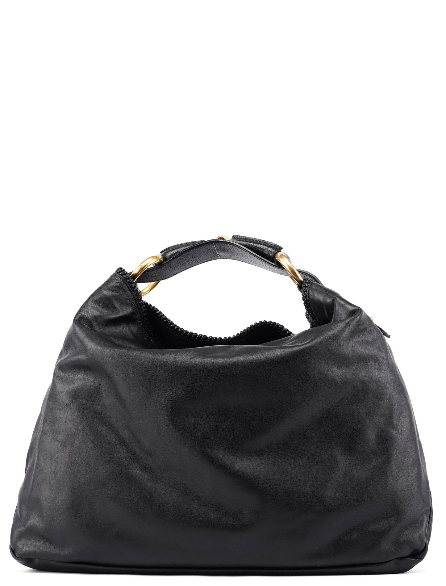 114900 Large Black Calfskin Horsebit Bag