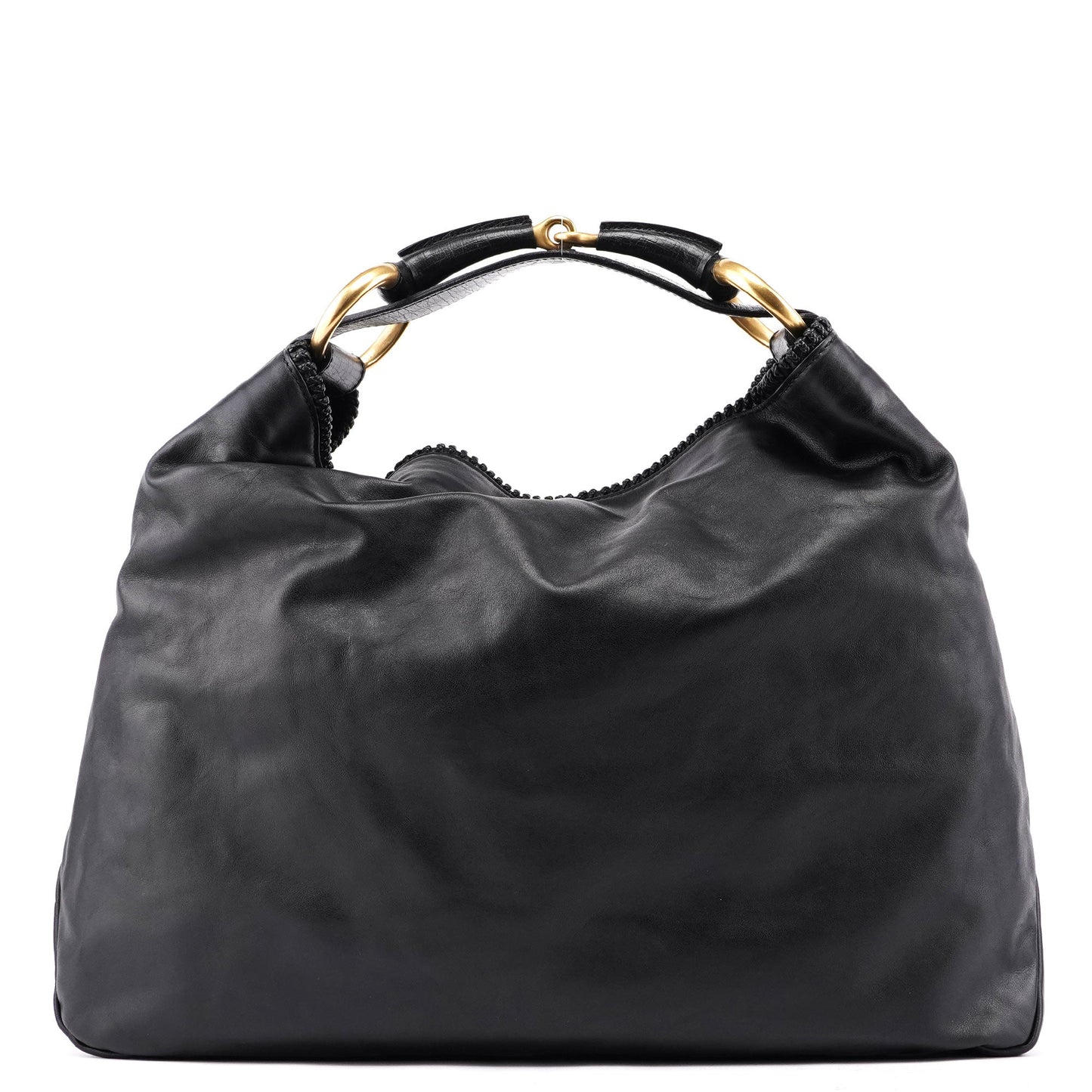 114900 Large Black Calfskin Horsebit Bag