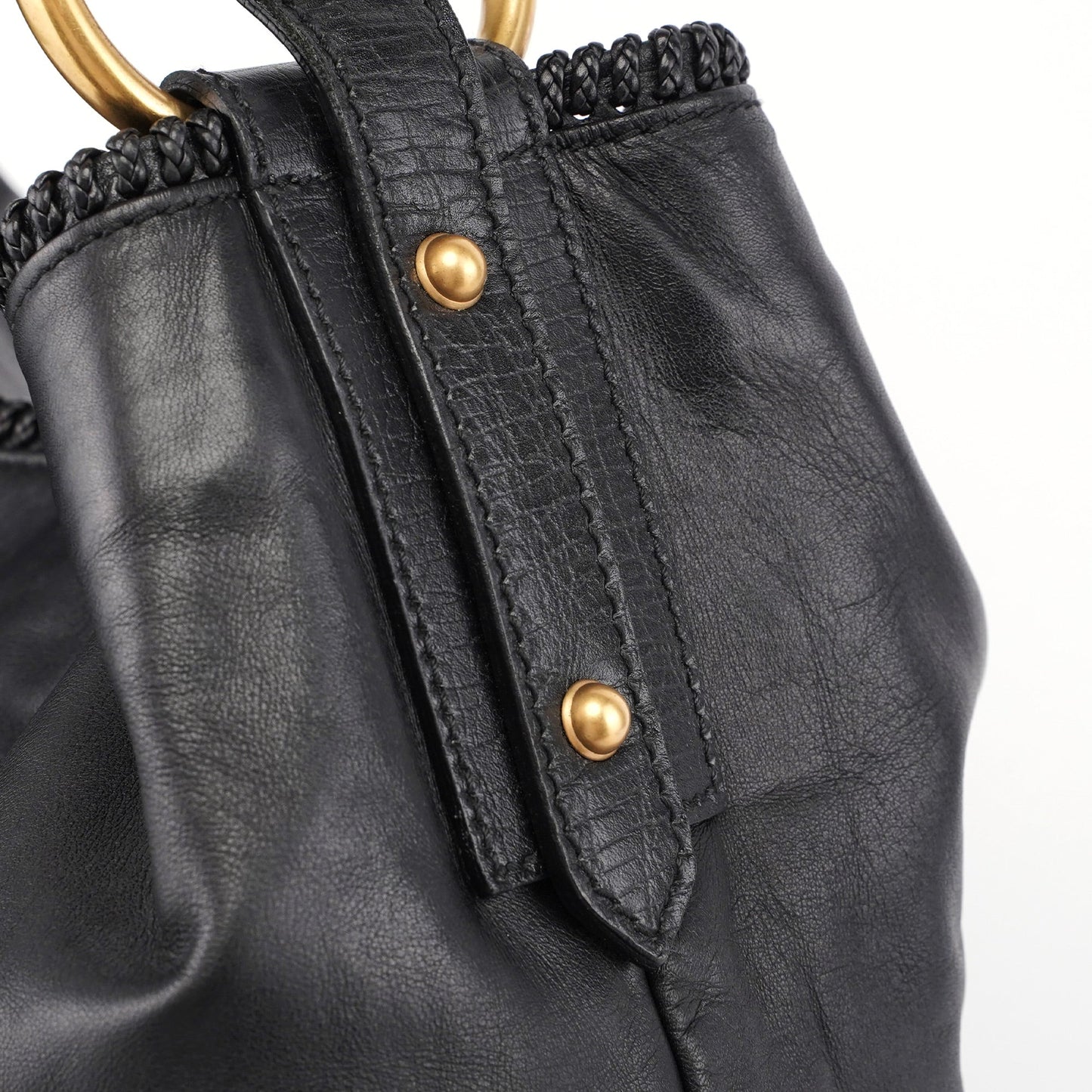 114900 Large Black Calfskin Horsebit Bag