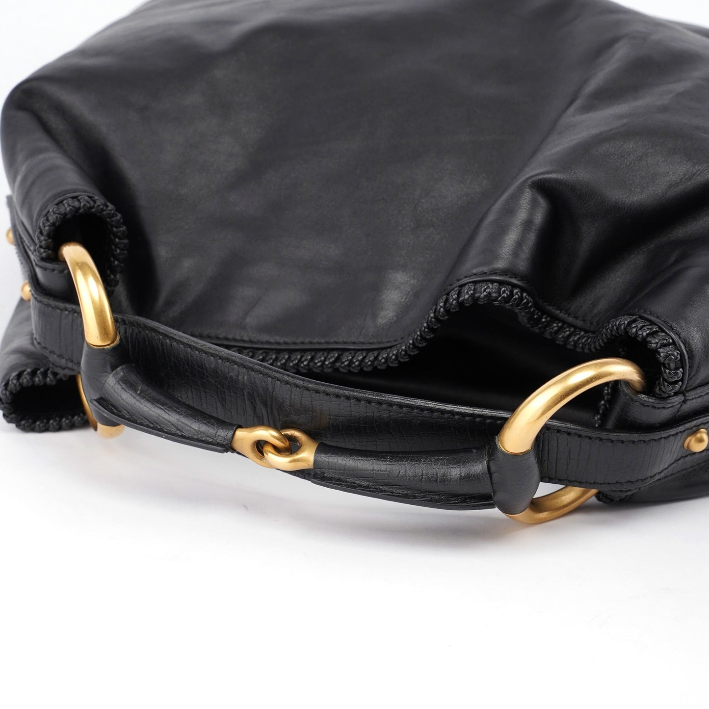 114900 Large Black Calfskin Horsebit Bag