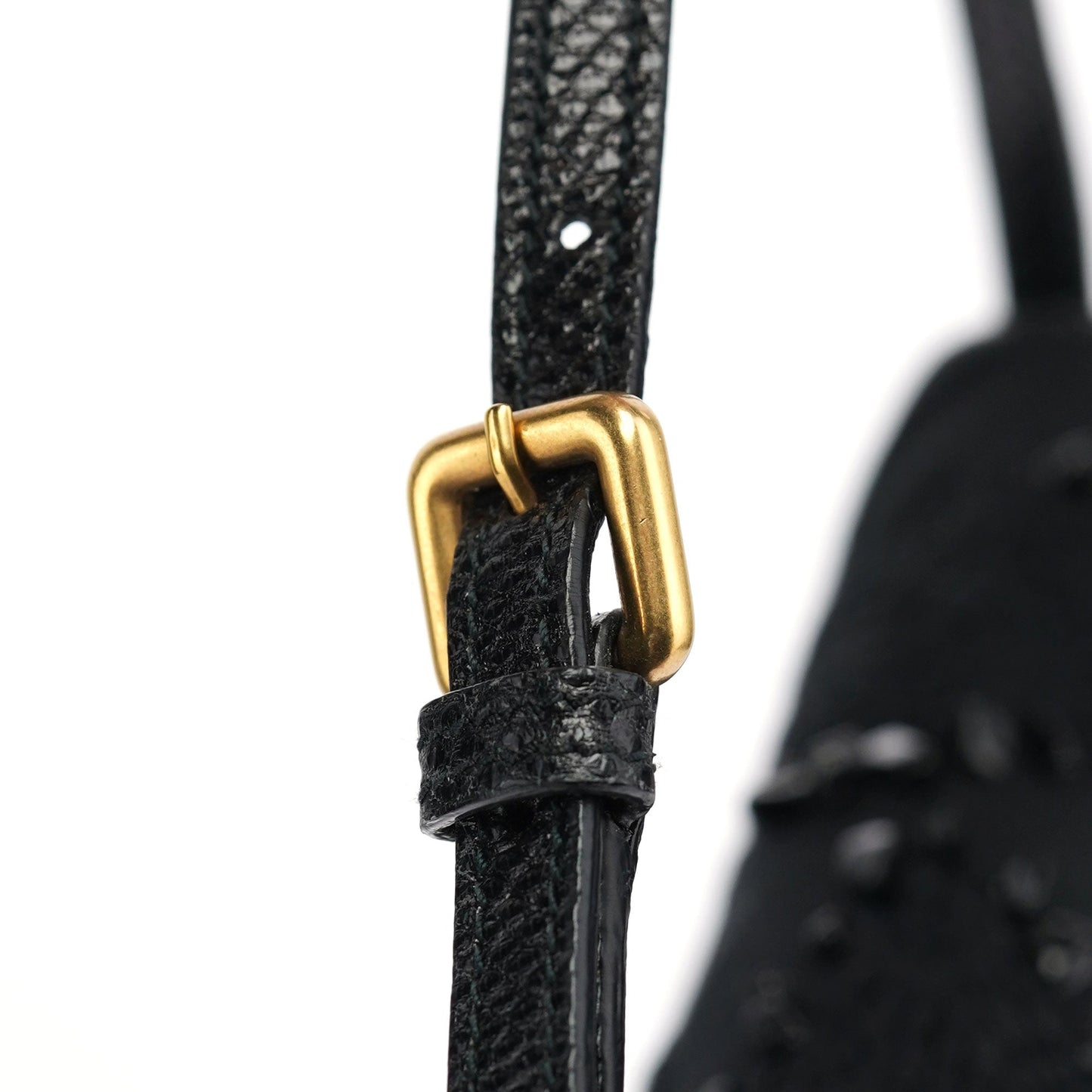 123247 Black Canvas Lizard Bamboo Shoulder Bag