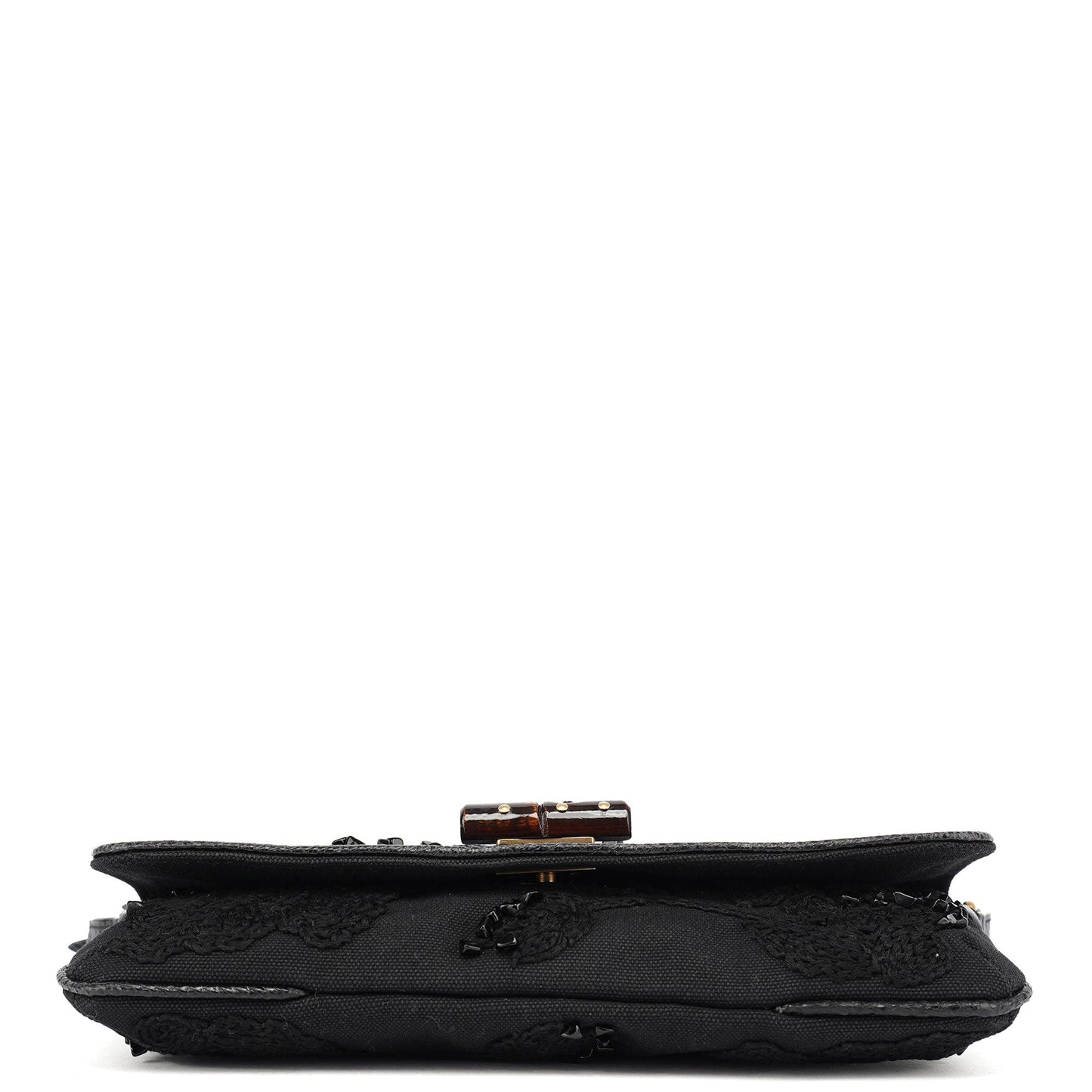 123247 Black Canvas Lizard Bamboo Shoulder Bag