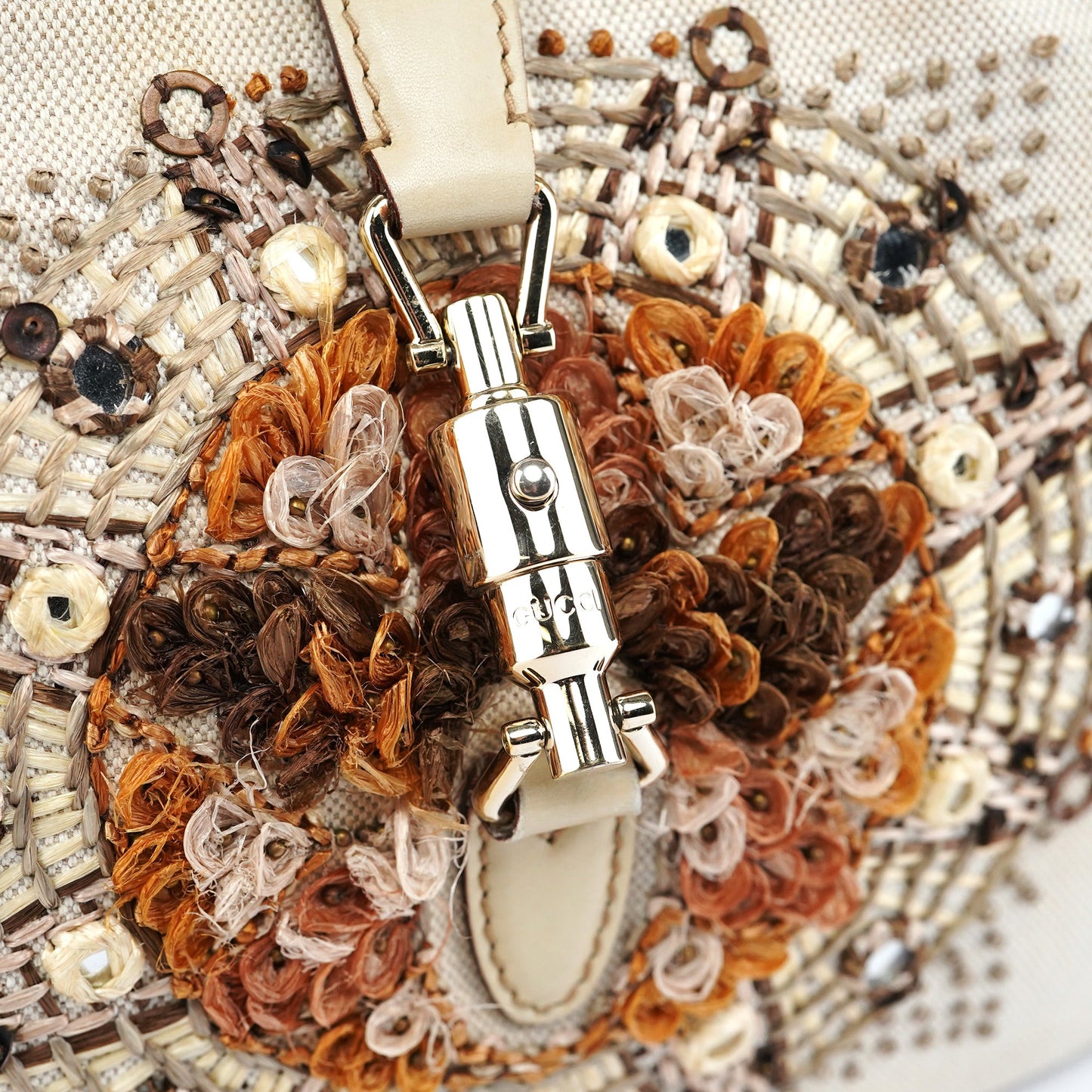 140040 Beige Canvas Sequin Jackie Shoulder Bag