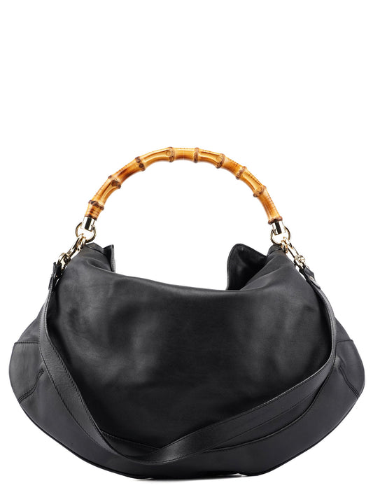 169976 Black Calfskin Bamboo 2-Way Bag